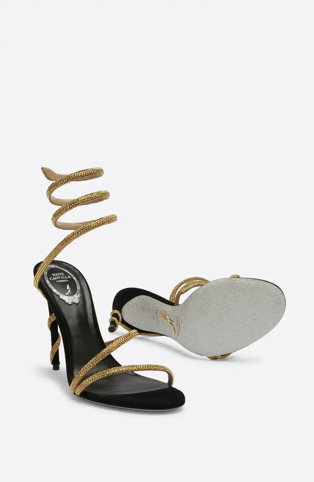 Rene Caovilla MARGOT BLACK JEWEL SANDALS SNAKE