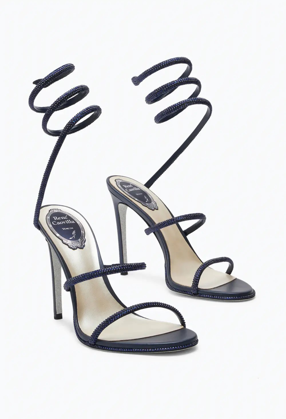 Rene Caovilla Cleo Crystal Midnight Blue Sandal 105