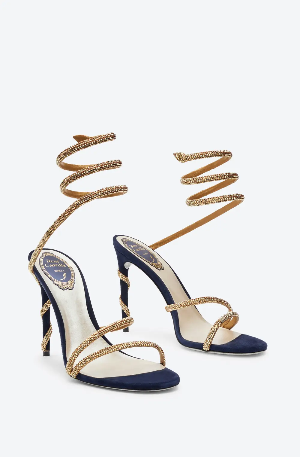 Rene Caovilla Margot Crystal Blue-Gold Sandal 105