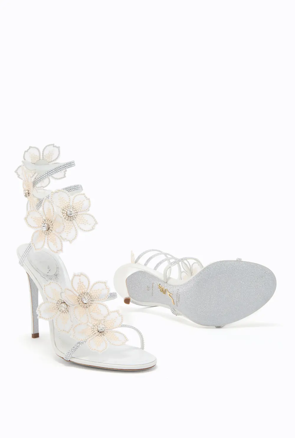 Rene Caovilla PEACH FLOWER IVORY SANDAL 105