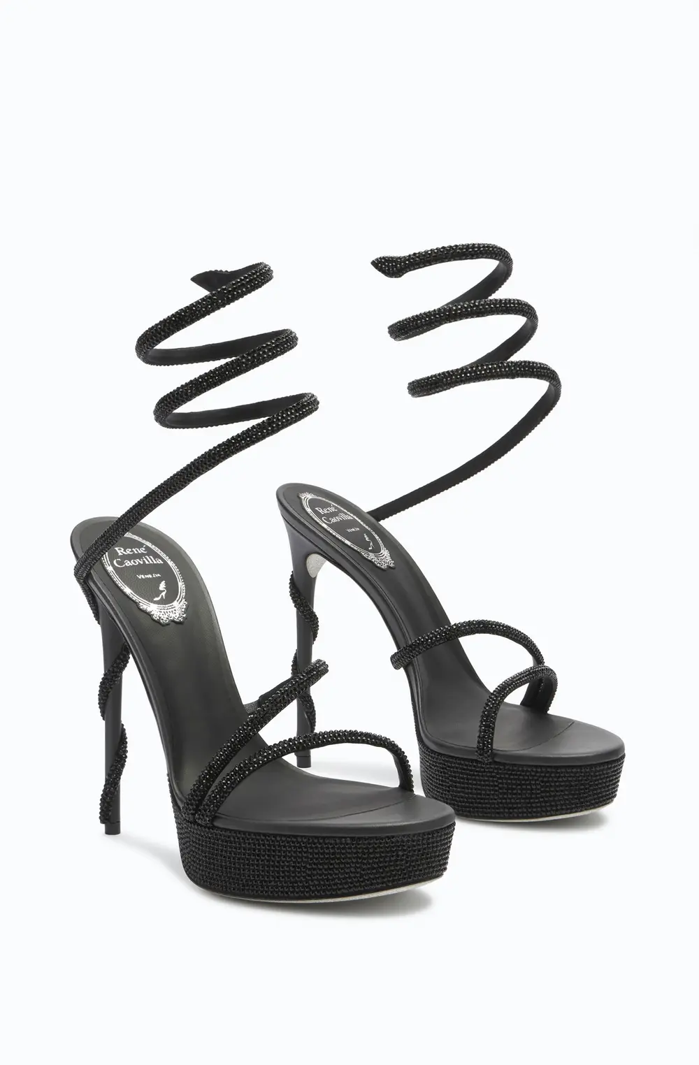 Rene Caovilla MARGOT CRYSTAL BLACK PLATFORM SANDAL 130