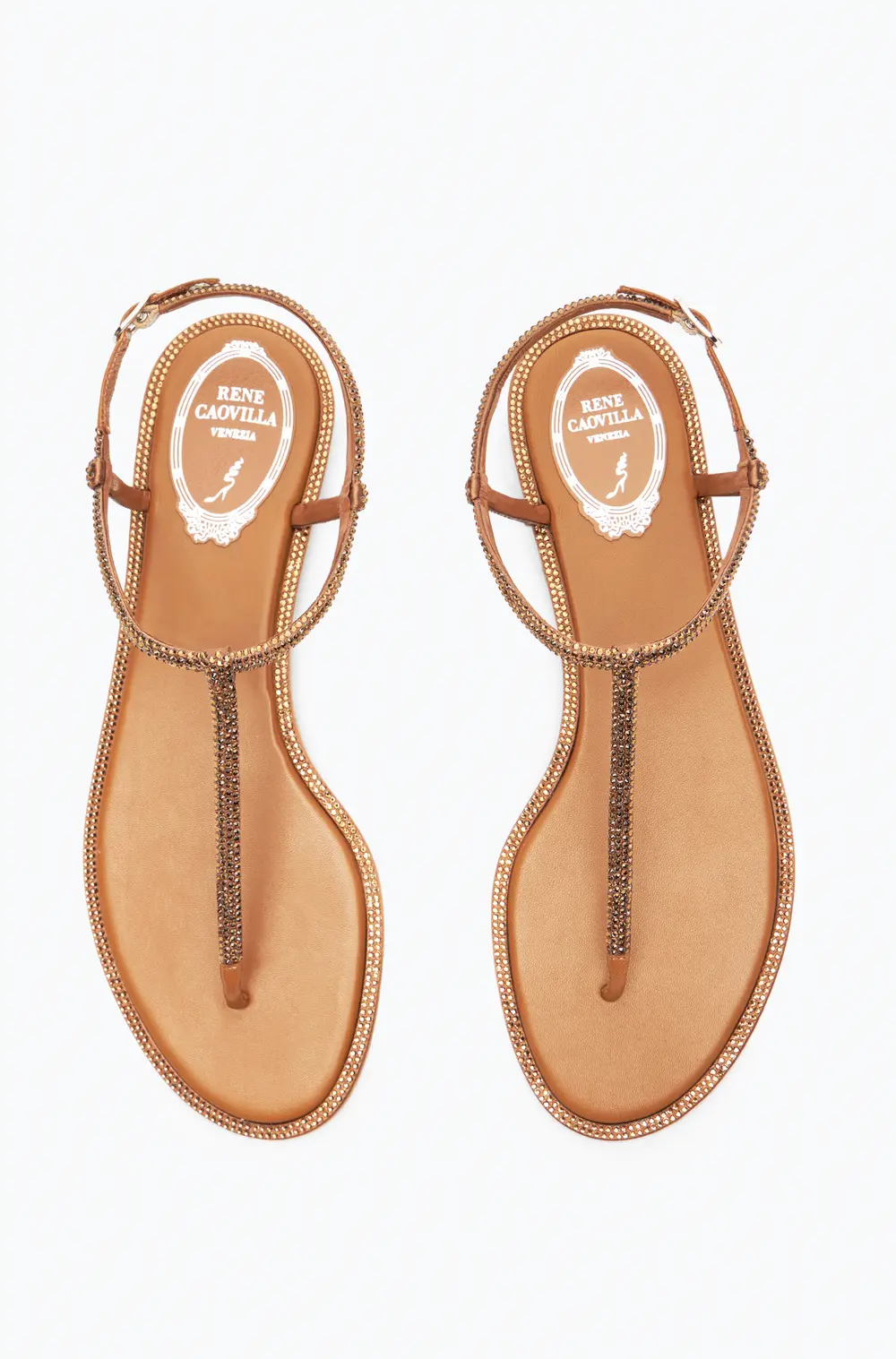 Rene Caovilla DIANA COGNAC SANDAL WITH CRYSTALS 10