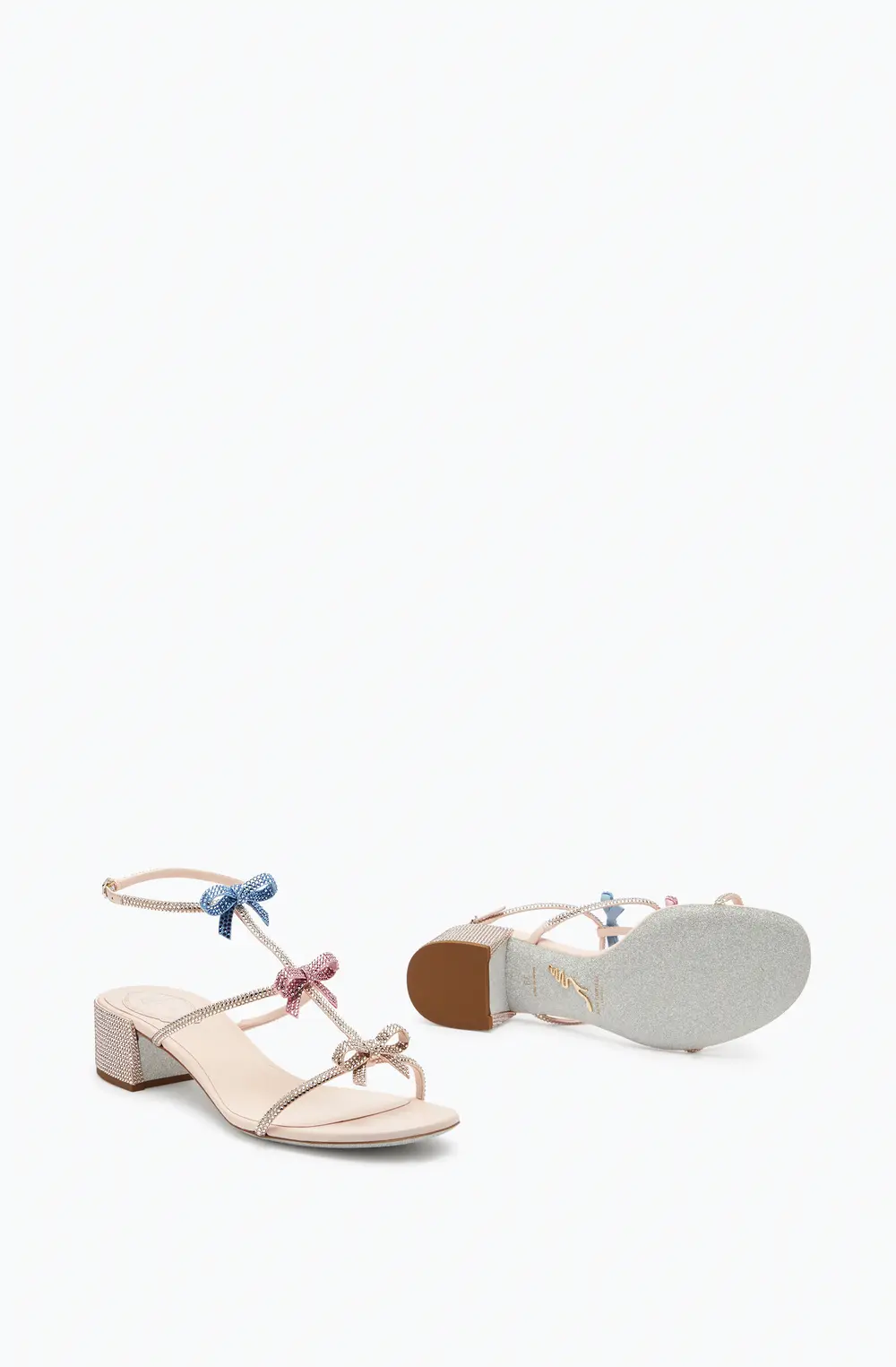 Rene Caovilla Caterina Peach Sandal With Multicolor Crystals 40