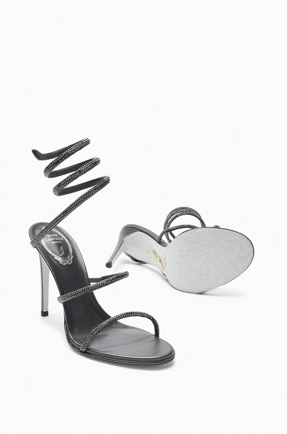 Rene Caovilla Cleo Anthracite Sandal With Crystals 105