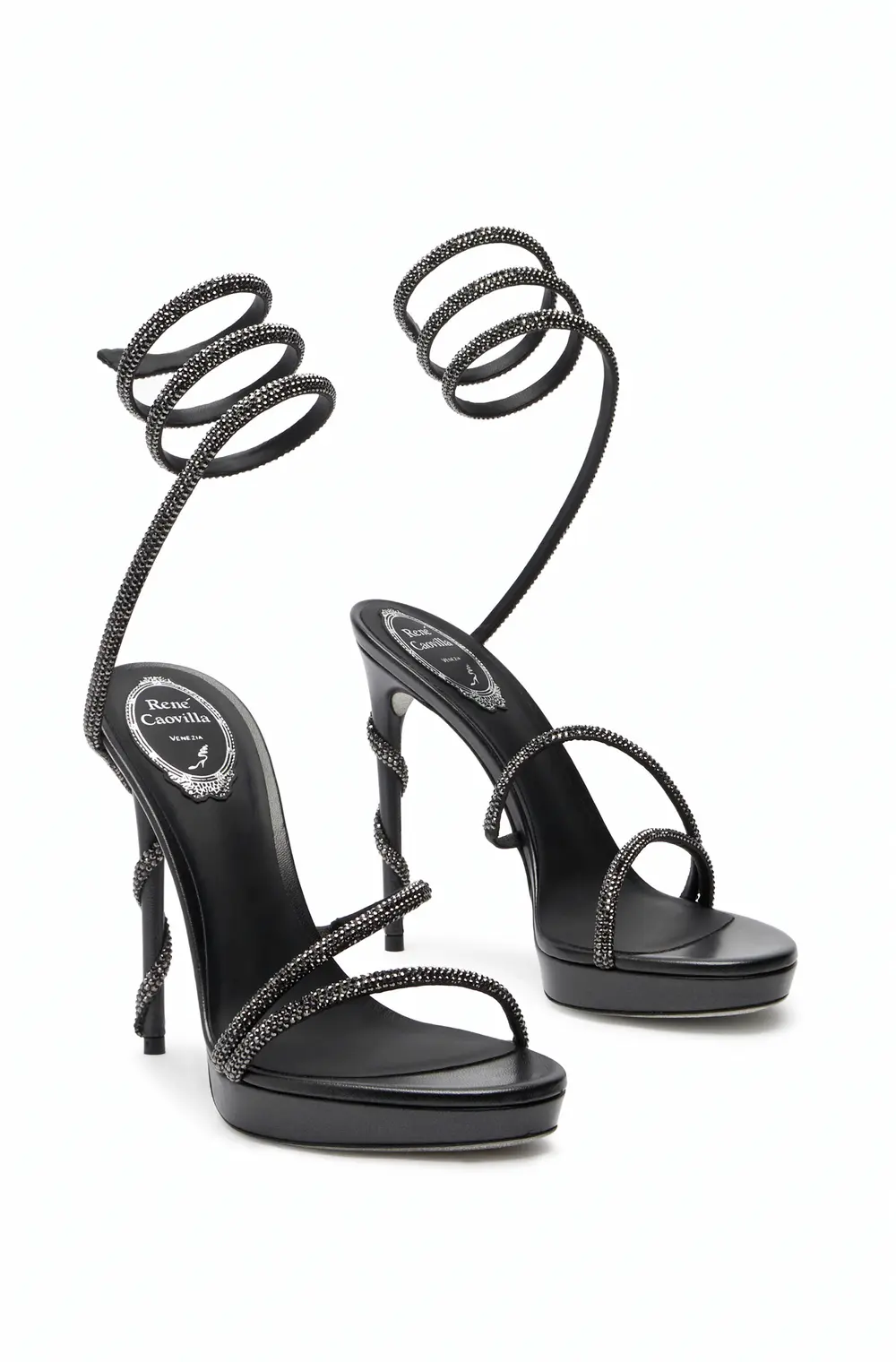 Rene Caovilla MARGOT CRYSTAL BLACK PLATFORM SANDAL 120