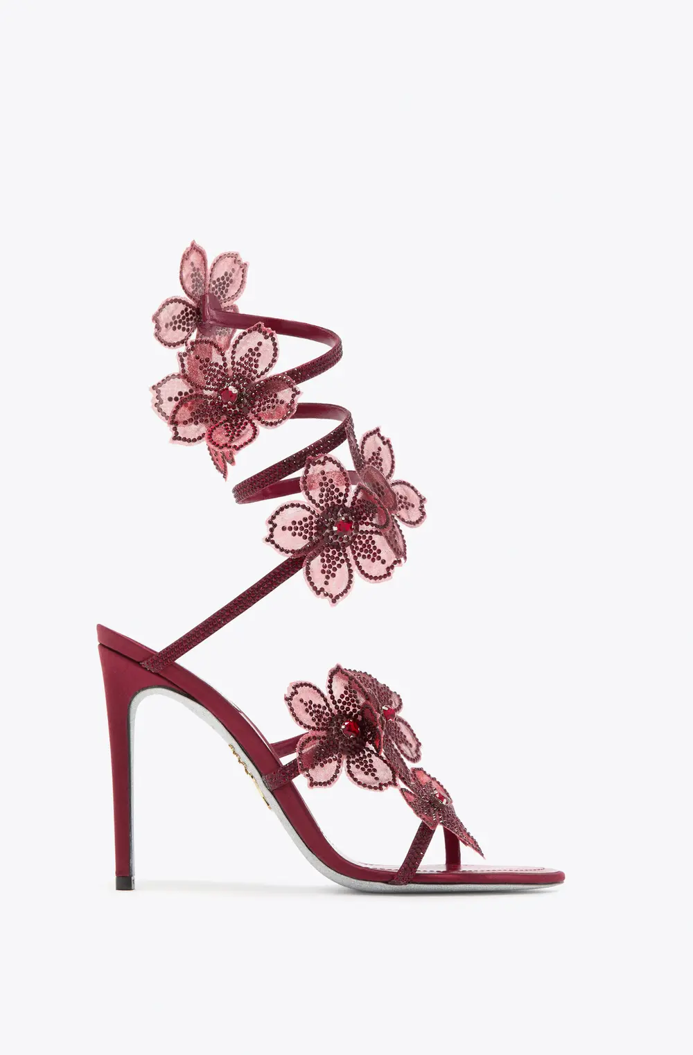 Rene Caovilla PEACH FLOWER BURGUNDY SANDAL 105