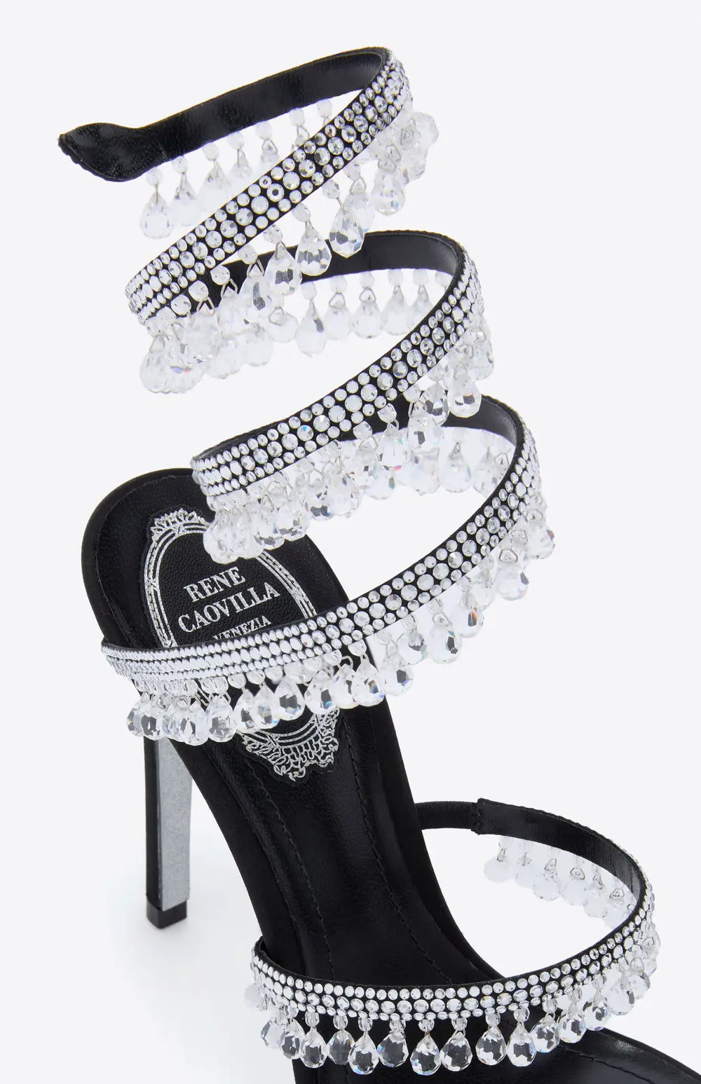 Rene Caovilla CHANDELIER BLACK AND SILVER SANDAL 105