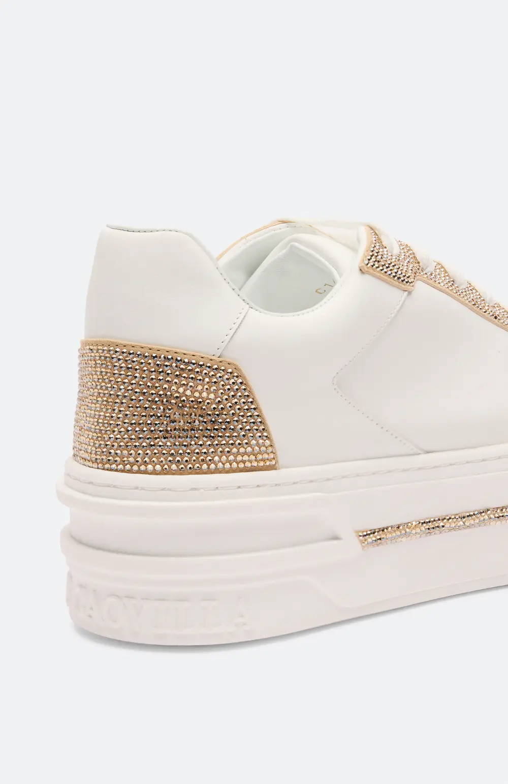 Rene Caovilla XTRA WHITE-GOLD SNEAKER WITH CRYSTALS 50