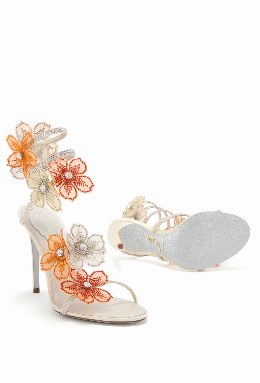Rene Caovilla PEACH FLOWER IVORY AND ORANGE SANDAL 105