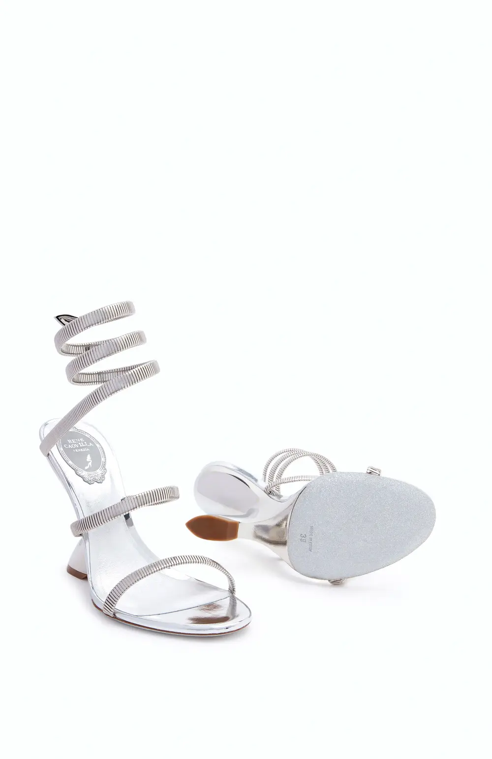 Rene Caovilla Symphony Mirrored Silver Sandal 105