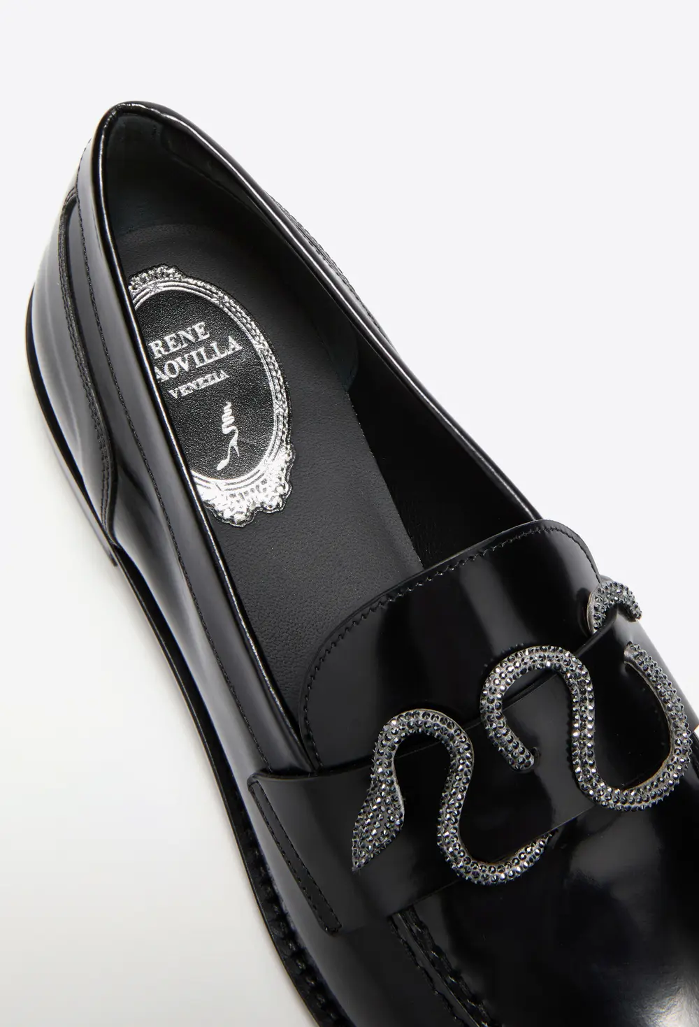 Rene Caovilla Morgana Black Loafer With Black Matte Crystal 20