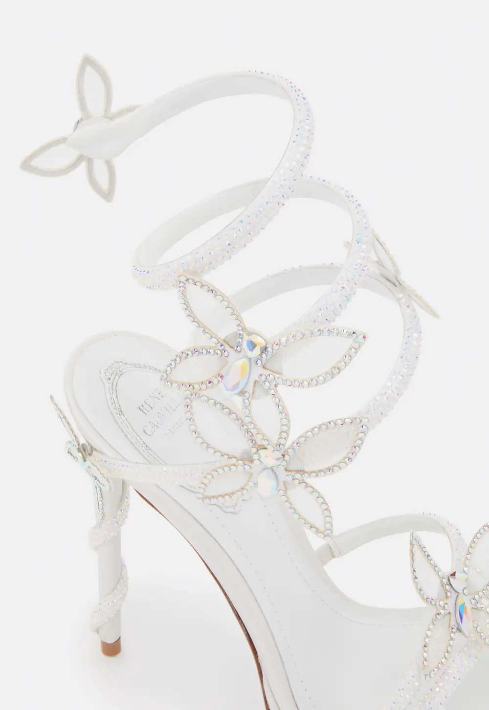 Rene Caovilla MARGOT WHITE PLATFORM SANDAL WITH BUTTERFLIES 120