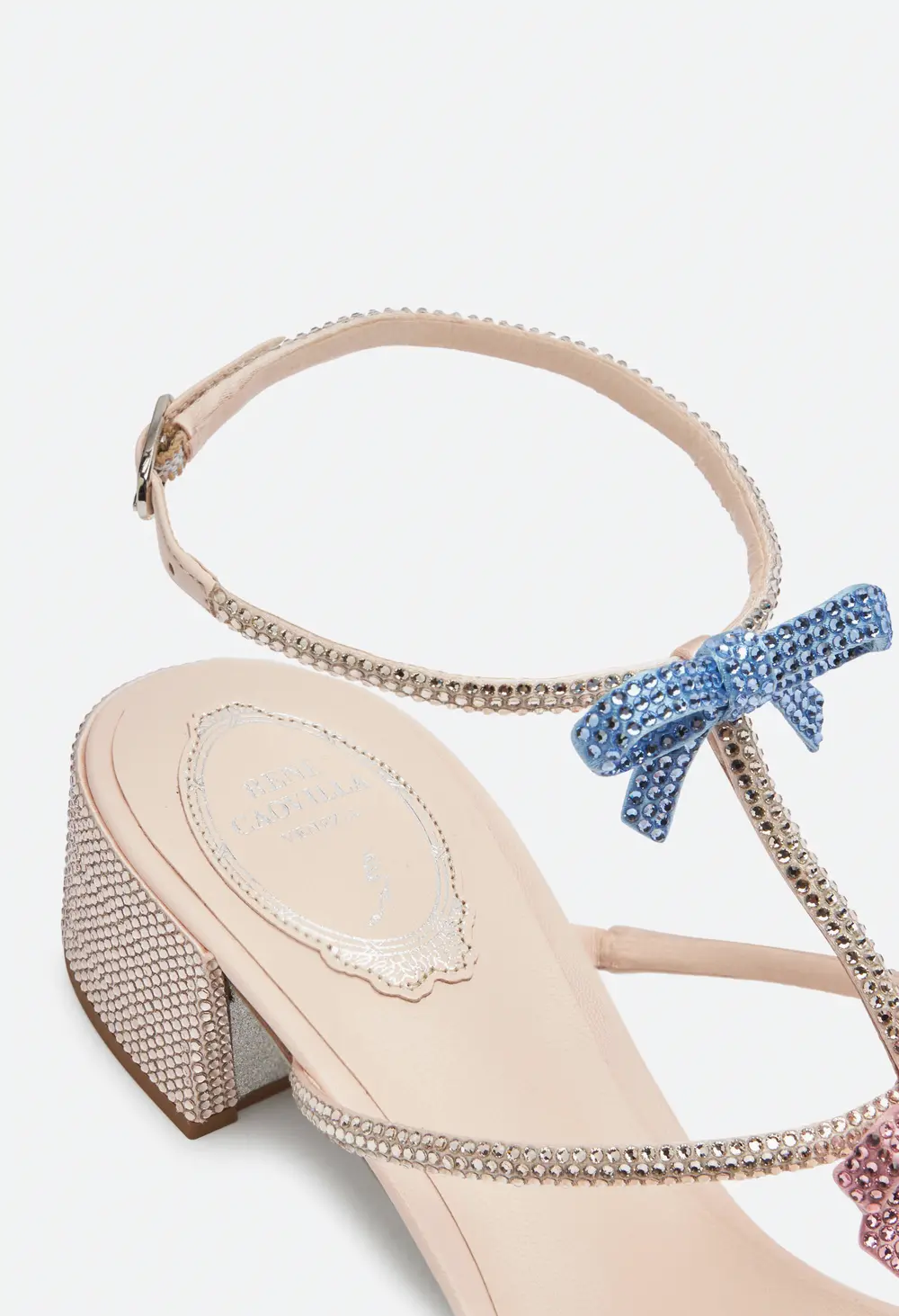 Rene Caovilla Caterina Peach Sandal With Multicolor Crystals 40