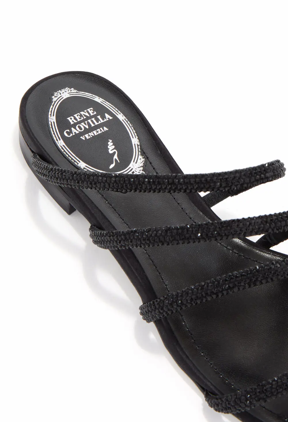 Rene Caovilla ERIN BLACK FLAT SANDAL 10