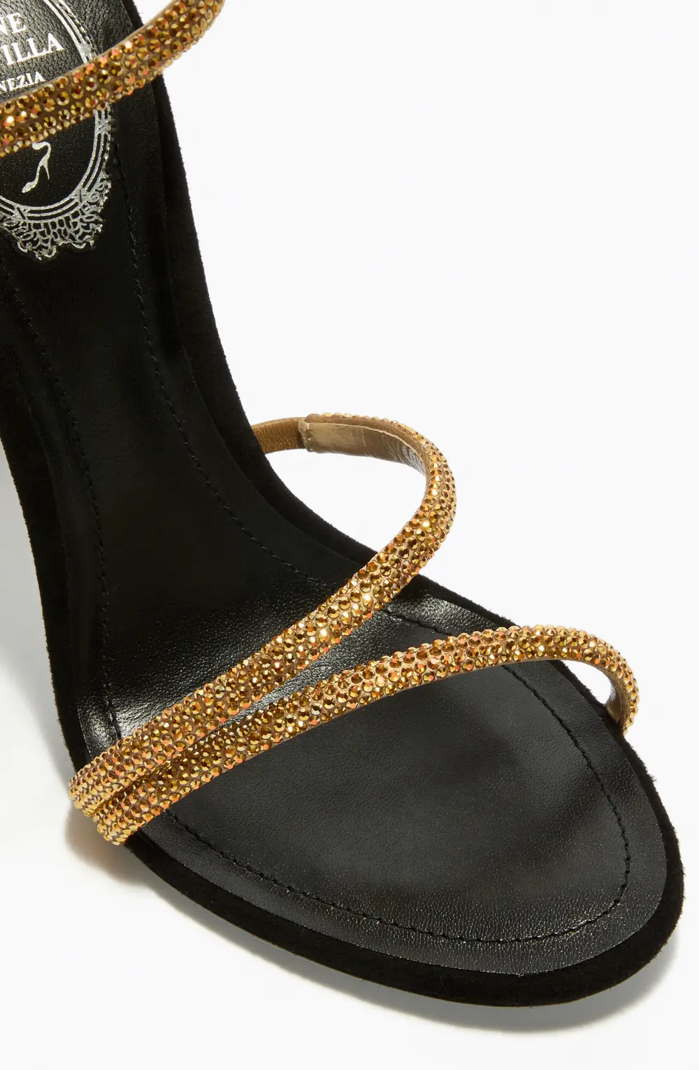 Rene Caovilla MARGOT BLACK AND GOLD SANDAL 105