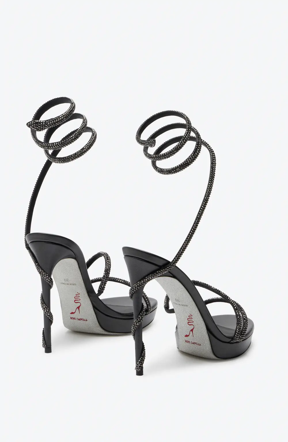Rene Caovilla MARGOT CRYSTAL BLACK PLATFORM SANDAL 120
