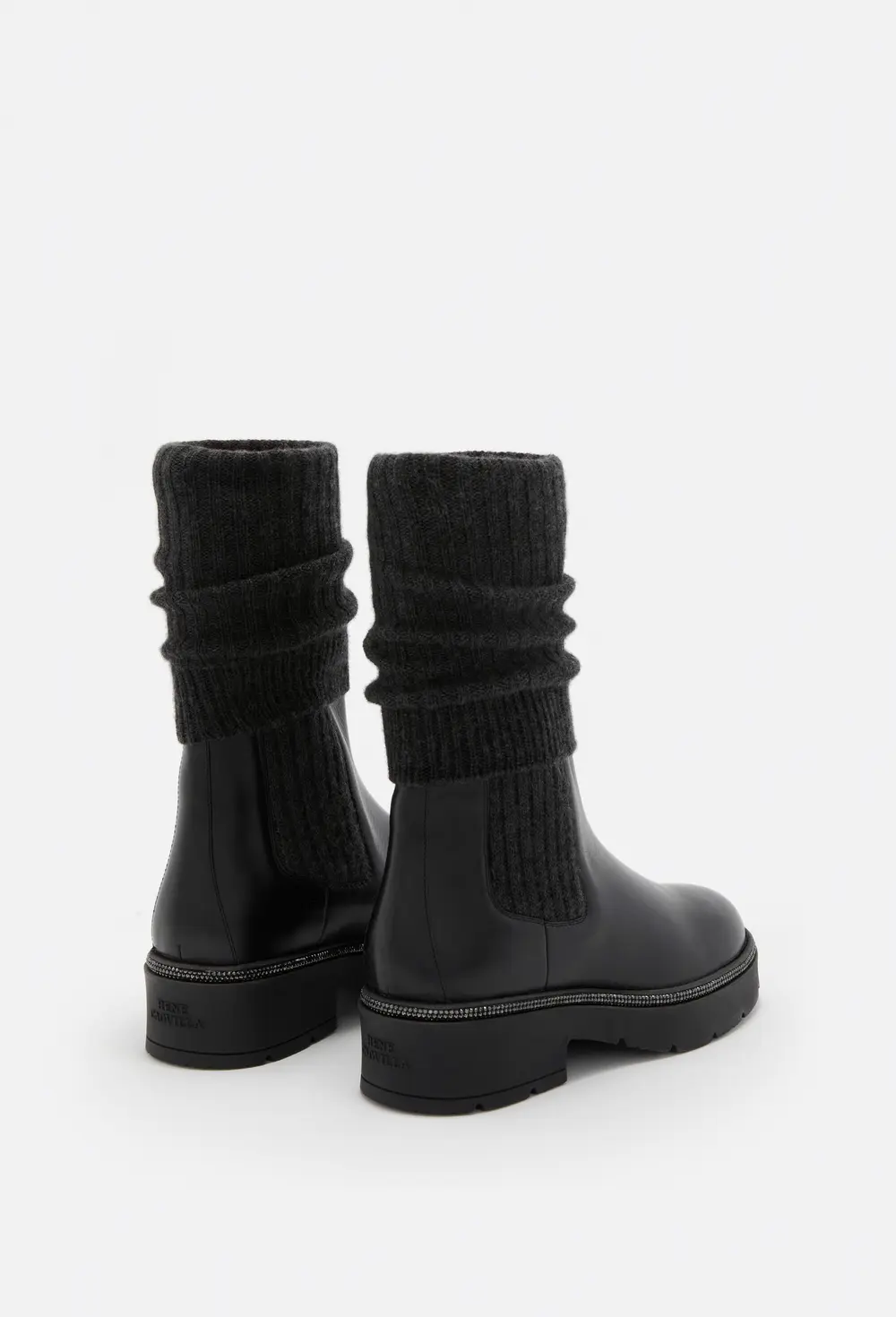 Rene Caovilla BIKA LEATHER AND CASHMERE BLACK ANKLE BOOT WITH CRYSTALS 50