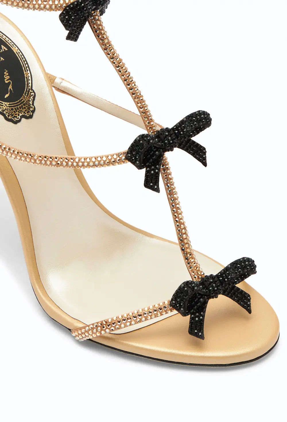 Rene Caovilla Caterina Neutral Sandal With Black And Gold Crystals 105