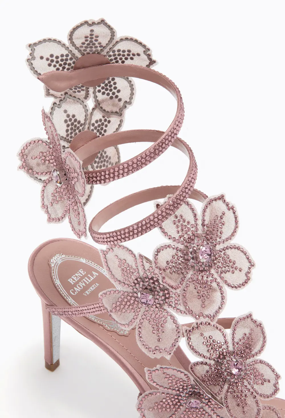 Rene Caovilla PEACH FLOWER BLUSH PINK SANDAL 80