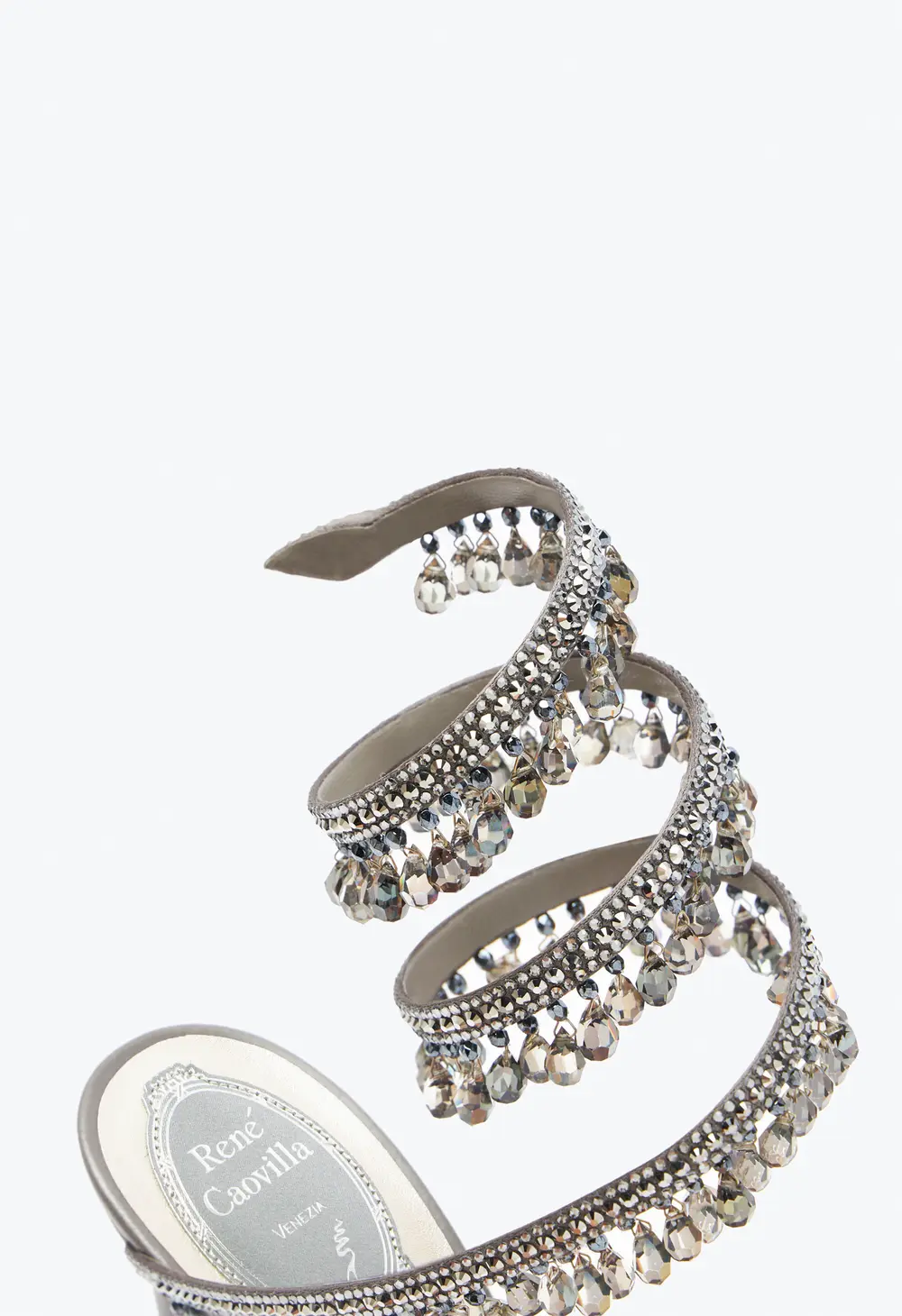 Rene Caovilla Chandelier Crystal Pearl Gray Sandal 105