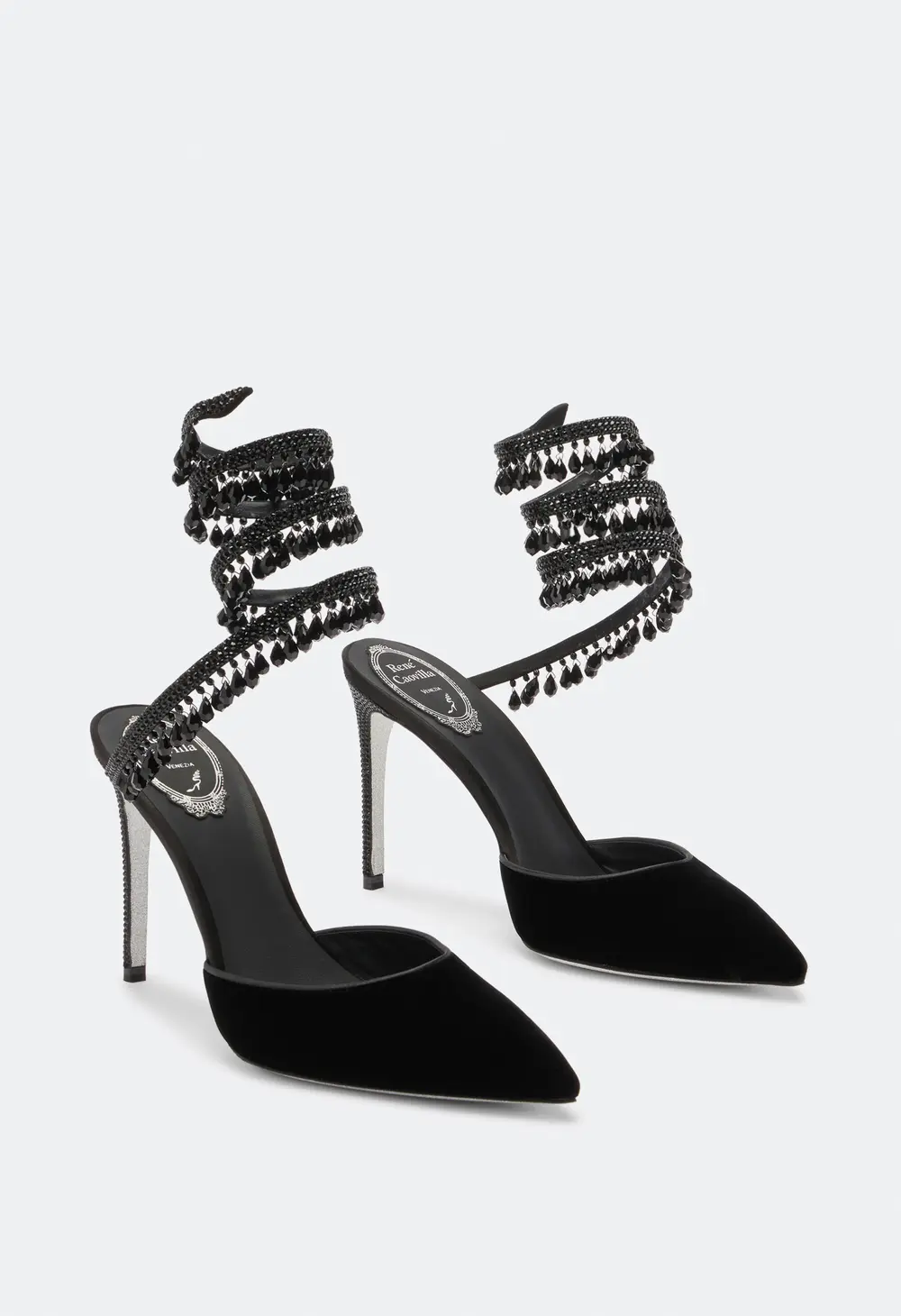 Rene Caovilla Black Pumps In Velvet Chandelier