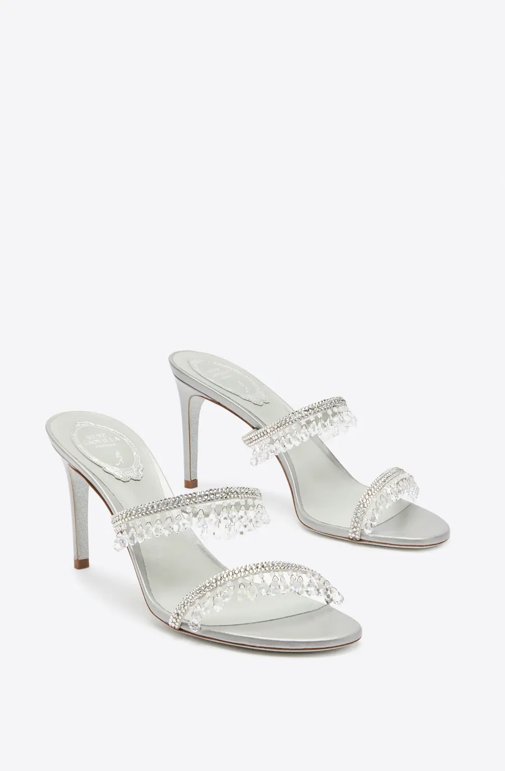 Rene Caovilla Chandelier Pearl Gray Mule 80