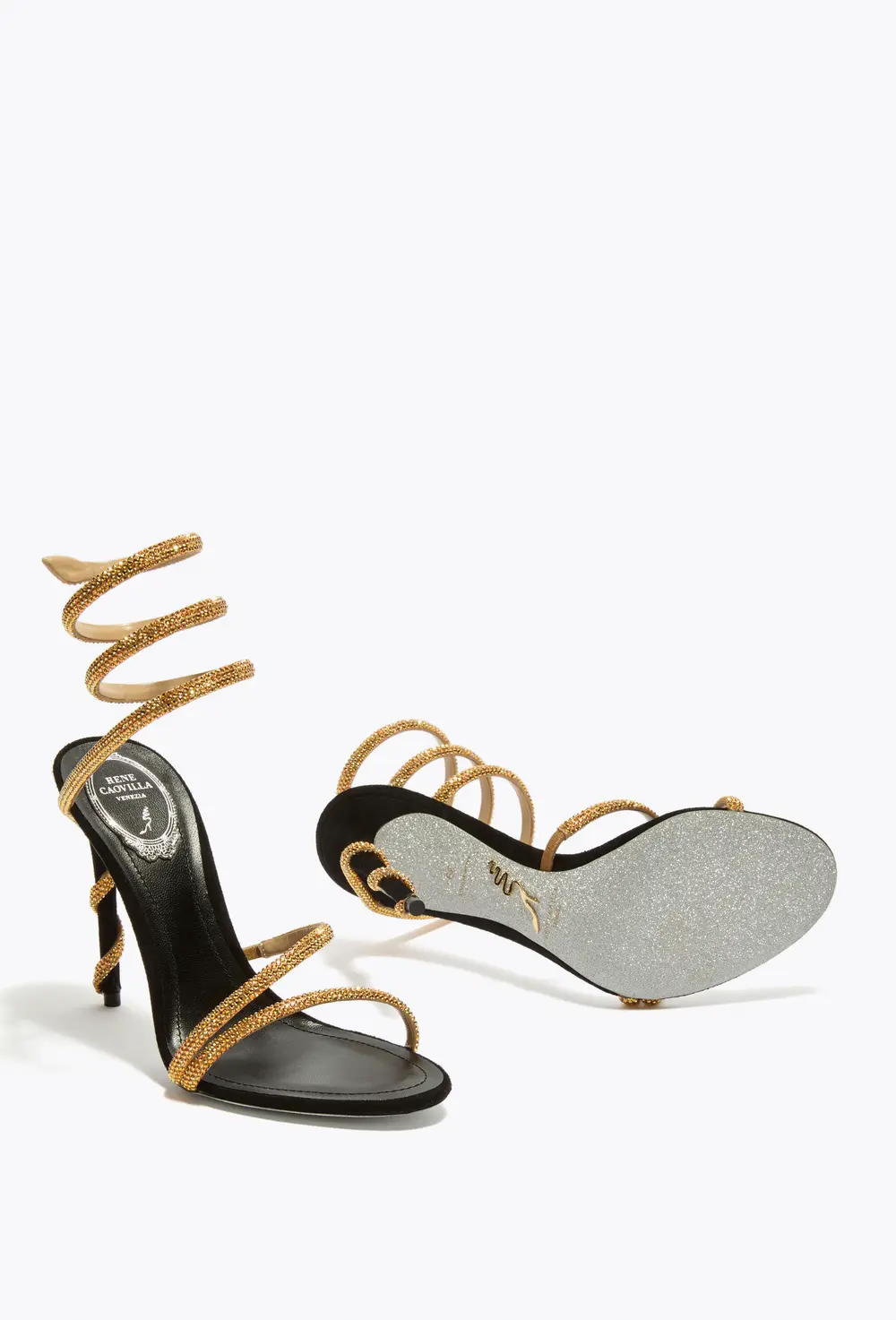 Rene Caovilla MARGOT BLACK AND GOLD SANDAL 105