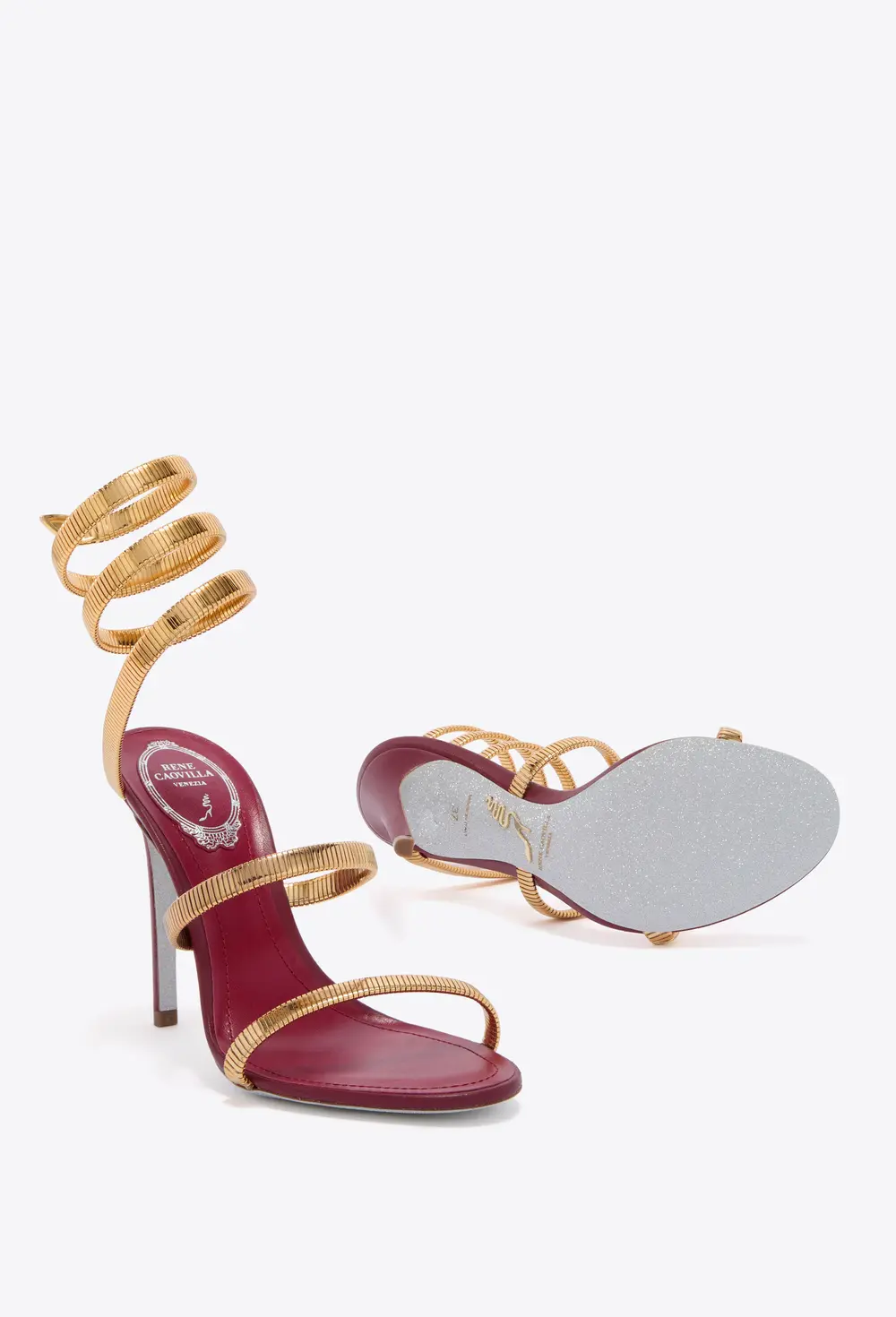 Rene Caovilla JUNIPER BURGUNDY AND GOLD SANDAL 105