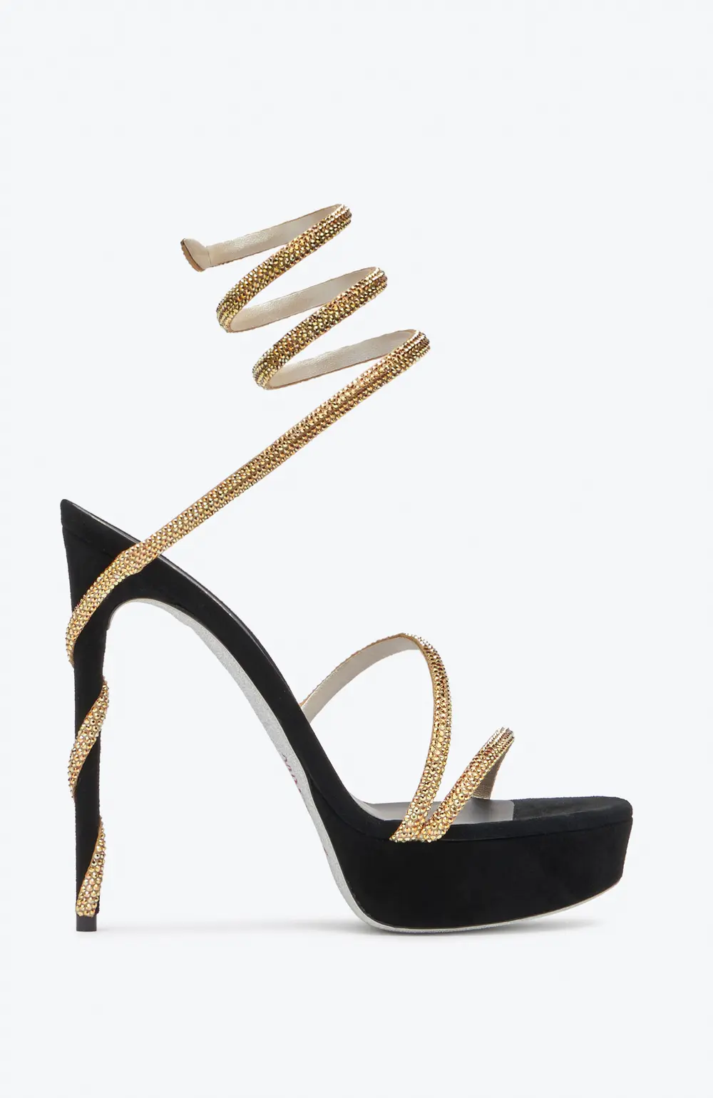 Rene Caovilla MARGOT CRYSTAL BLACK-GOLD PLATFORM SANDAL 130