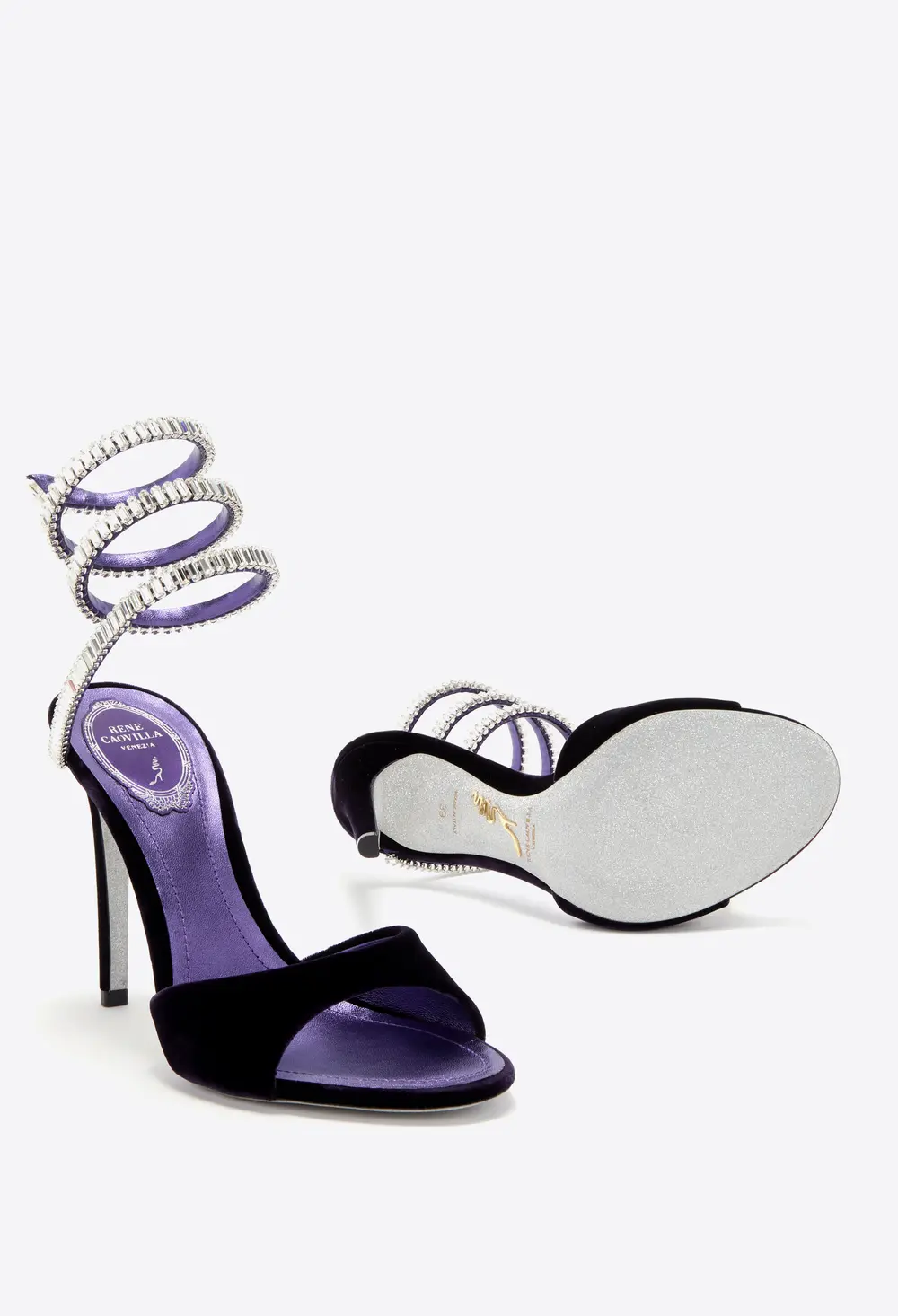 Rene Caovilla SPARK SANDAL IN PURPLE VELVET 105