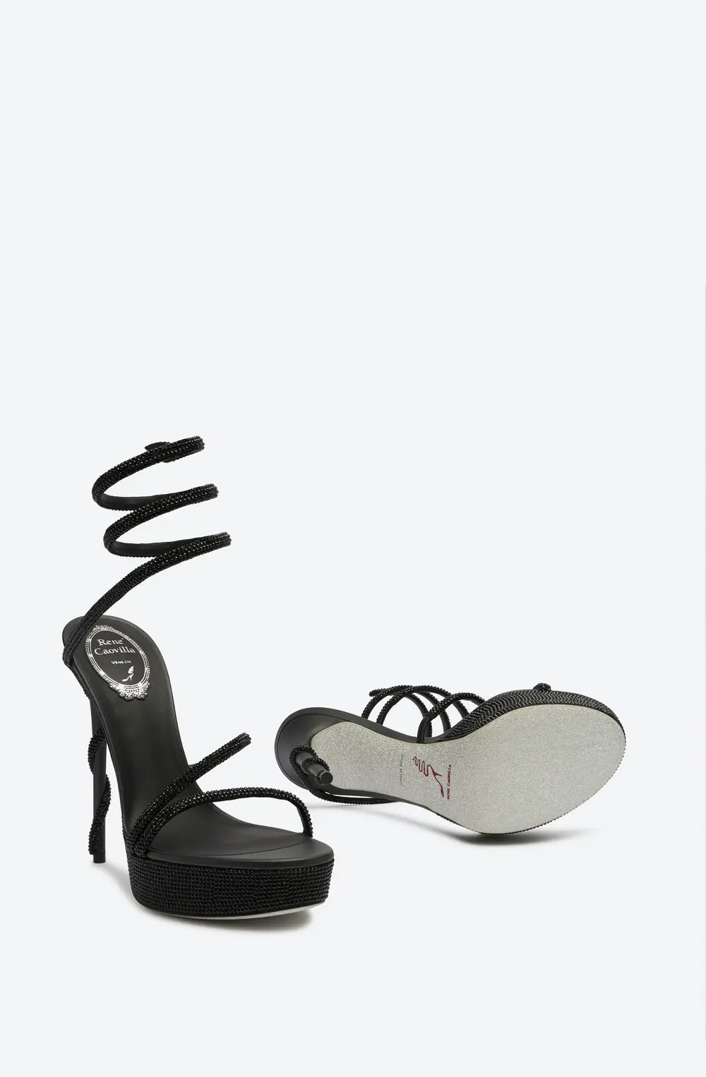 Rene Caovilla MARGOT CRYSTAL BLACK PLATFORM SANDAL 130
