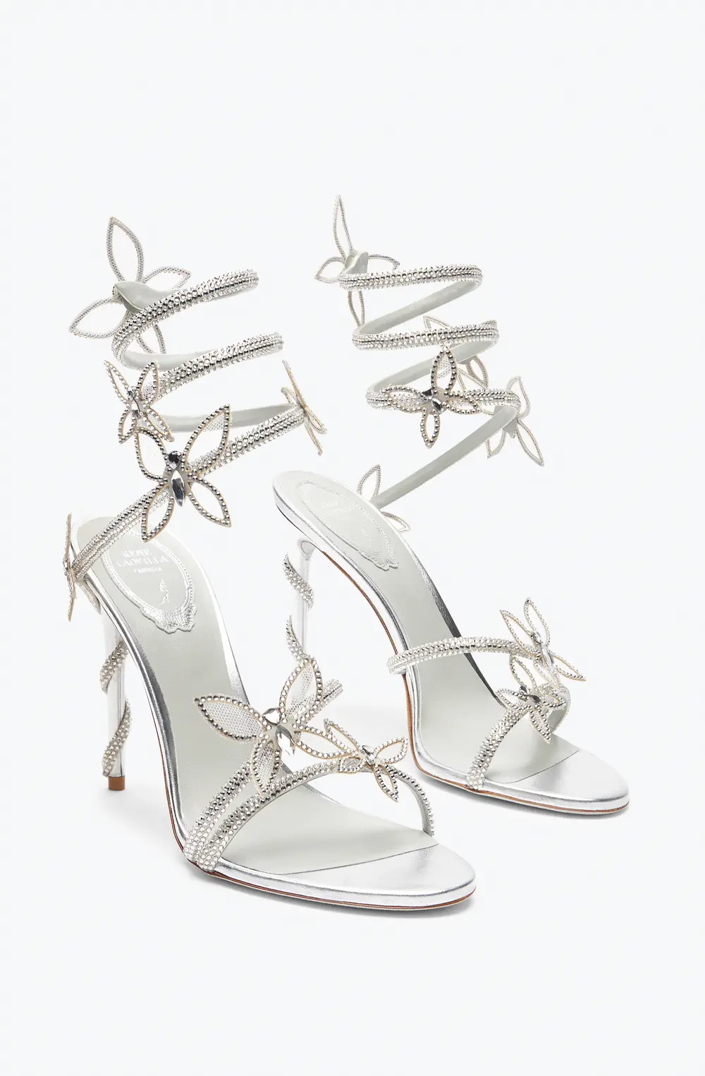 Rene Caovilla Margot Mirrored Gray Sandal With Butterflies 105