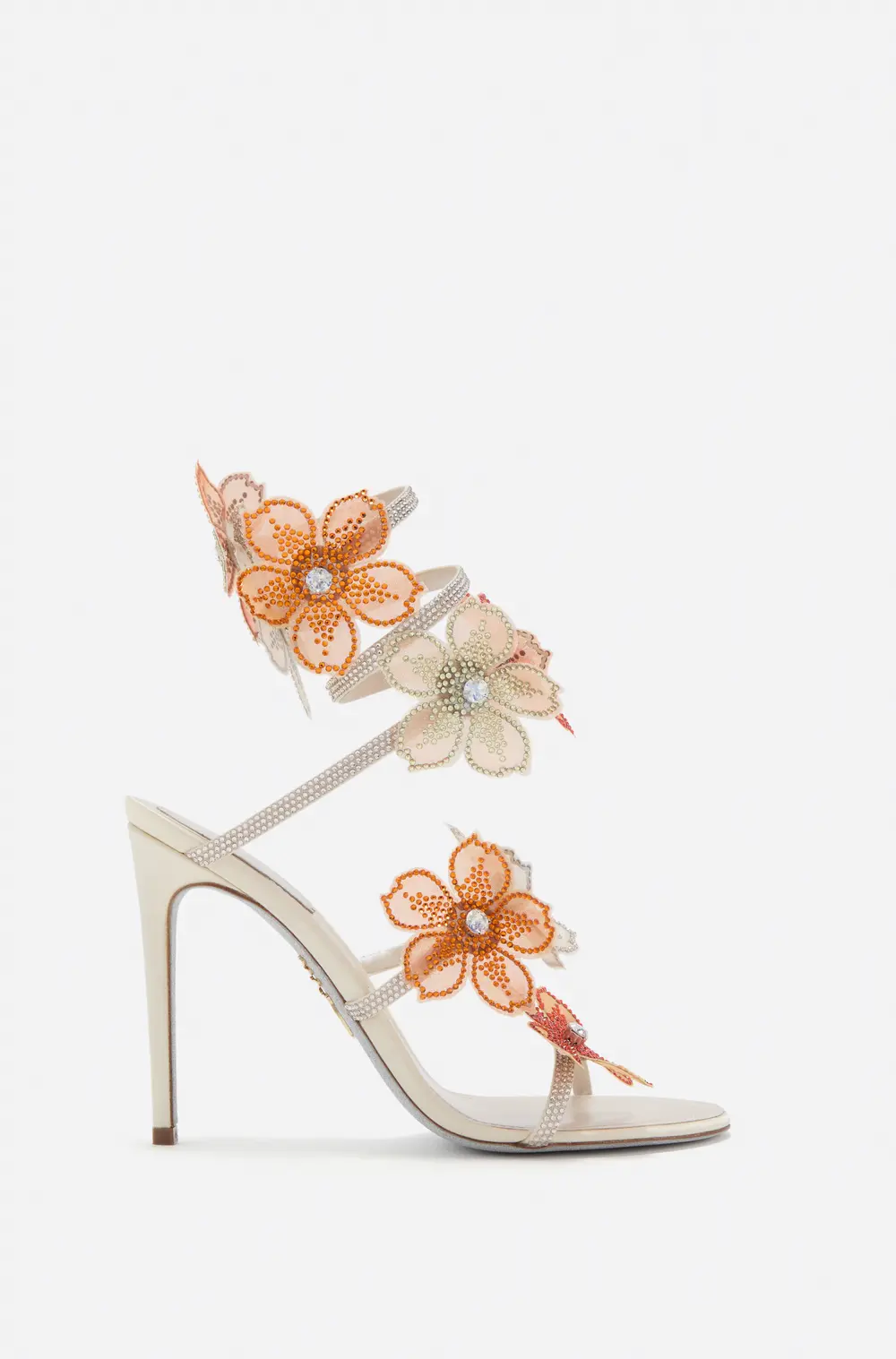 Rene Caovilla PEACH FLOWER IVORY AND ORANGE SANDAL 105