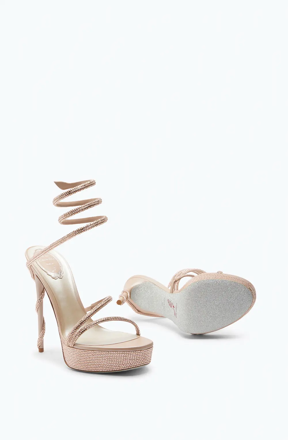 Rene Caovilla MARGOT CRYSTAL BEIGE PLATFORM SANDAL 130