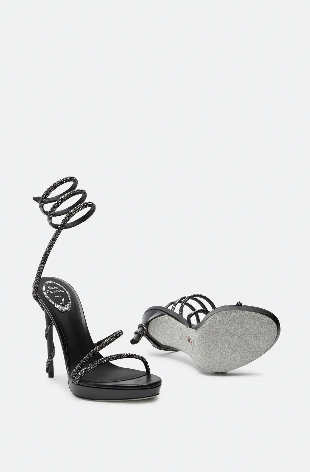 Rene Caovilla MARGOT CRYSTAL BLACK PLATFORM SANDAL 120