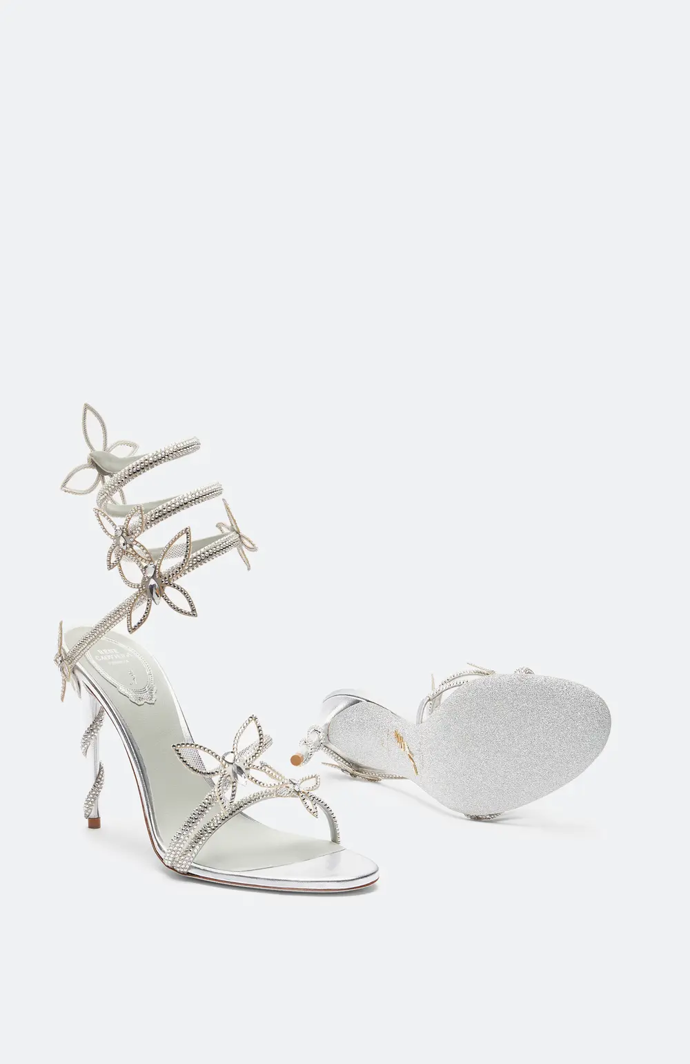 Rene Caovilla Margot Mirrored Gray Sandal With Butterflies 105