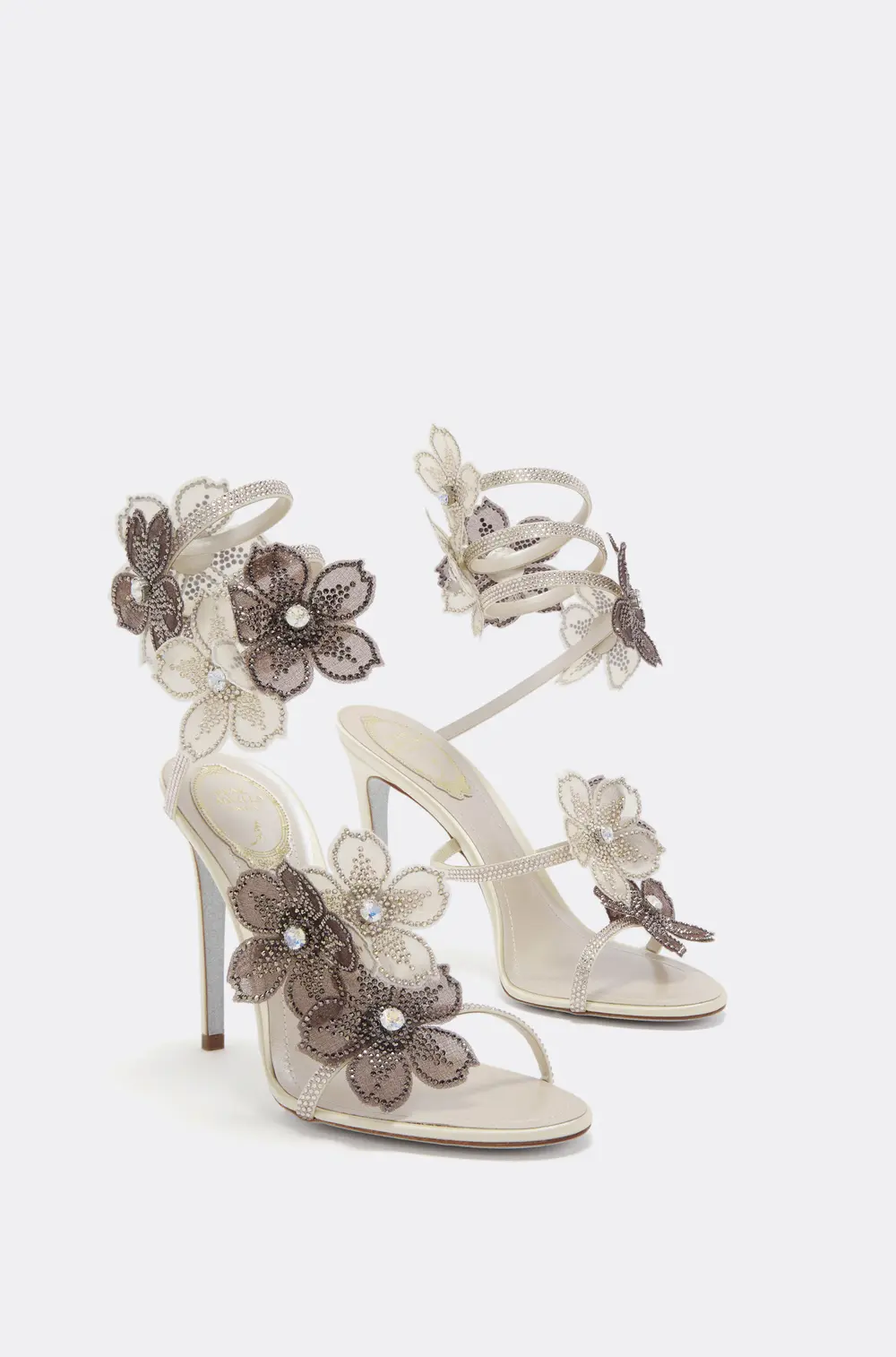 Rene Caovilla PEACH FLOWER IVORY AND GREY SANDAL 105
