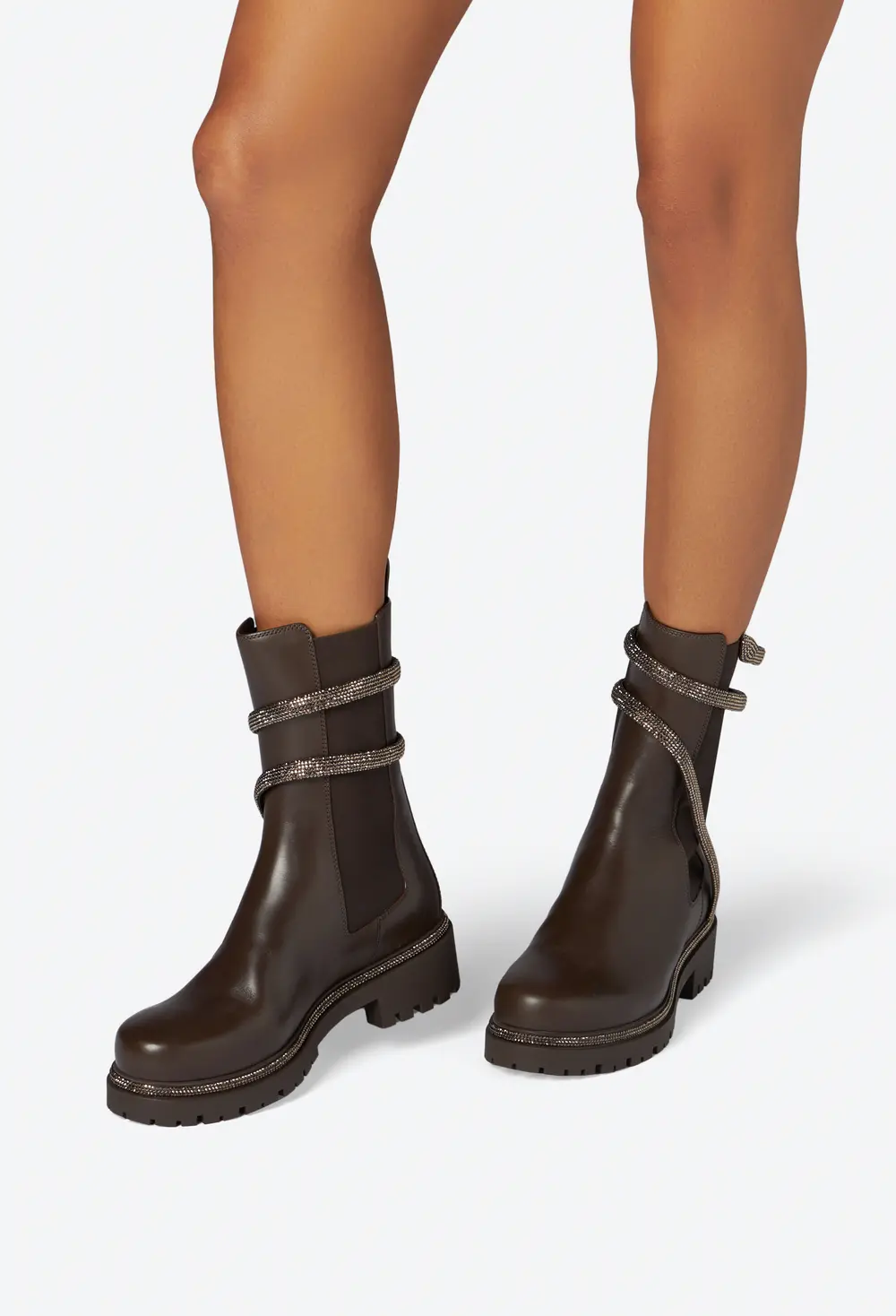 Rene Caovilla Cleo Crystal Chestnut Brown Bootie 25