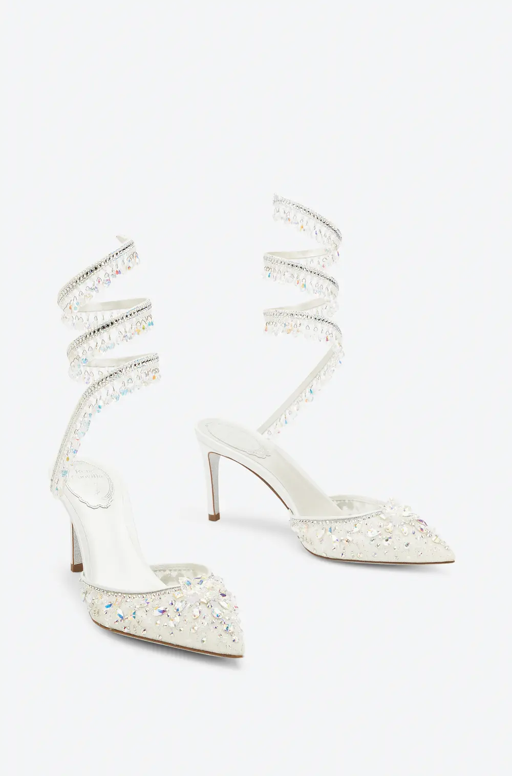 Rene Caovilla White Jewel Chandelier Pumps 75