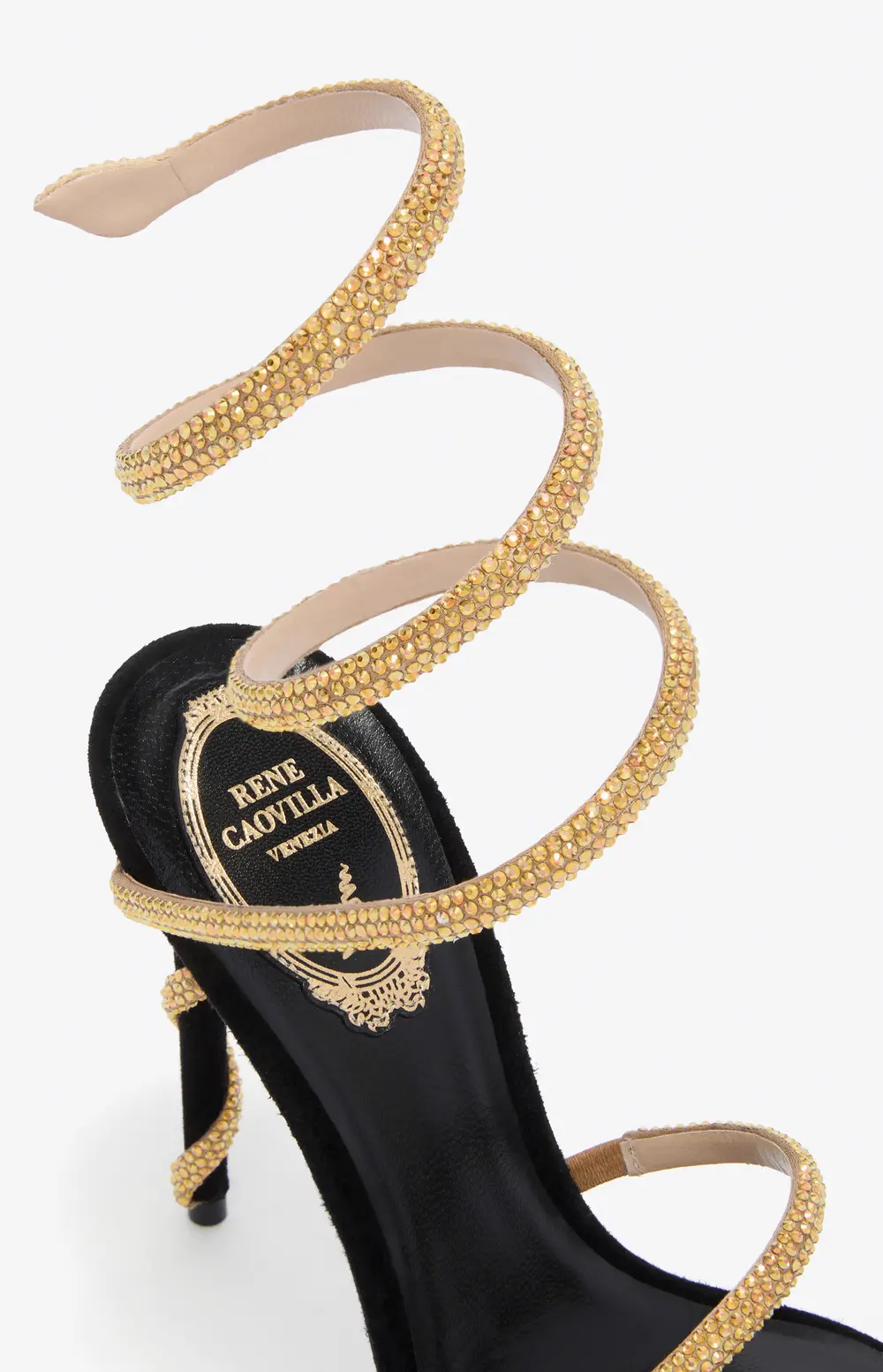 Rene Caovilla MARGOT CRYSTAL BLACK & GOLD PLATFORM SANDAL 120