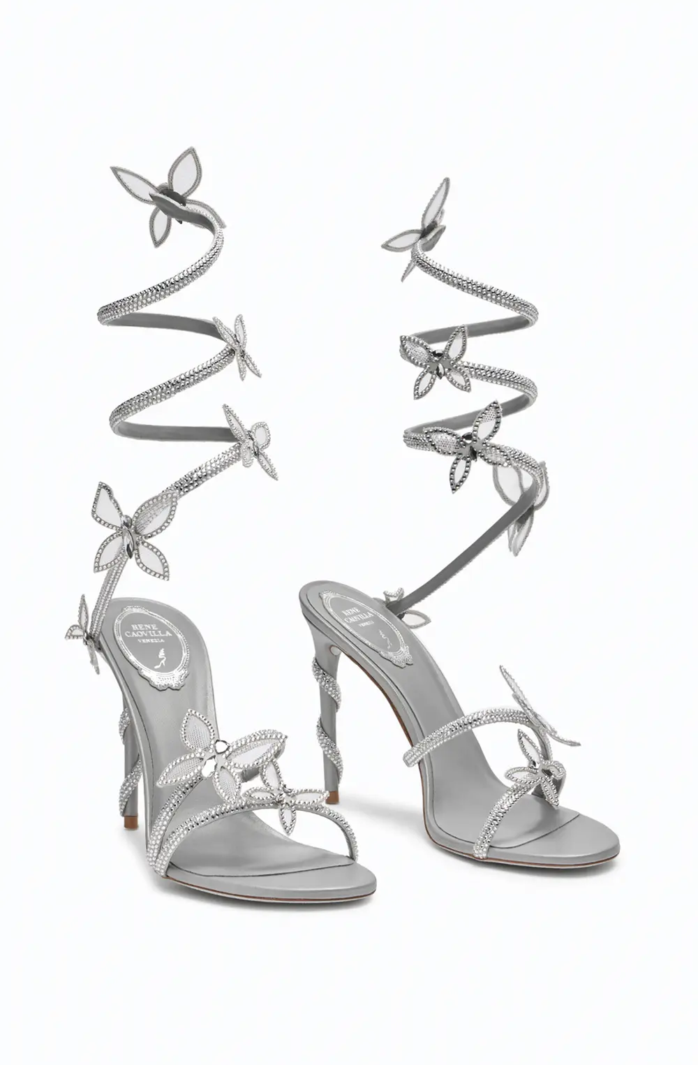 Rene Caovilla Margot Silver Sandal With Butterflies And Crystals 105