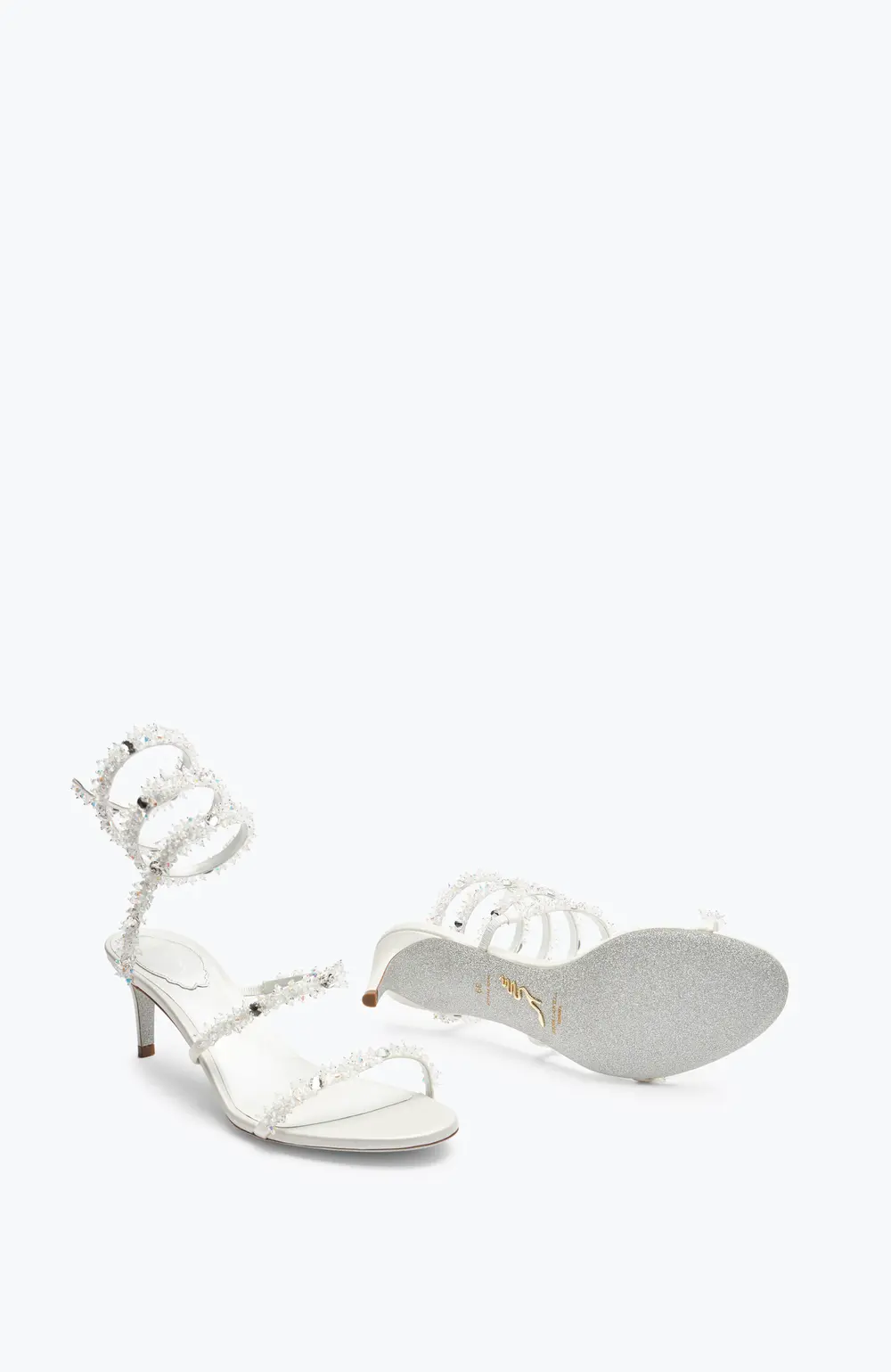 Rene Caovilla Cinderella White Sandal With Serpent 60
