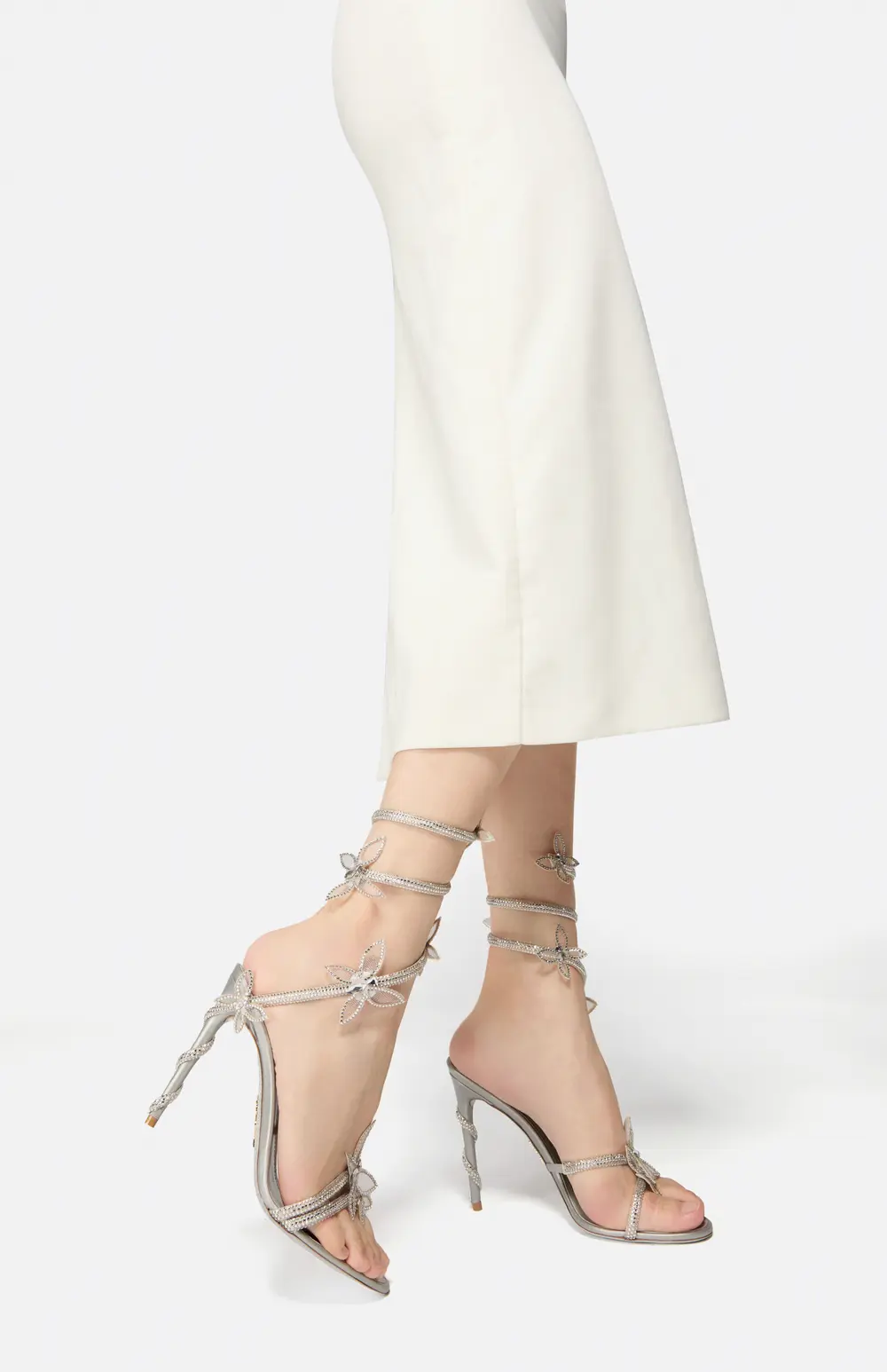 Rene Caovilla MARGOT METALLIC SILVER SANDAL 105