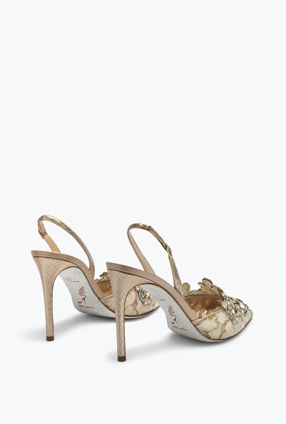Rene Caovilla Gilt Decorated Slingbacks Veneziana