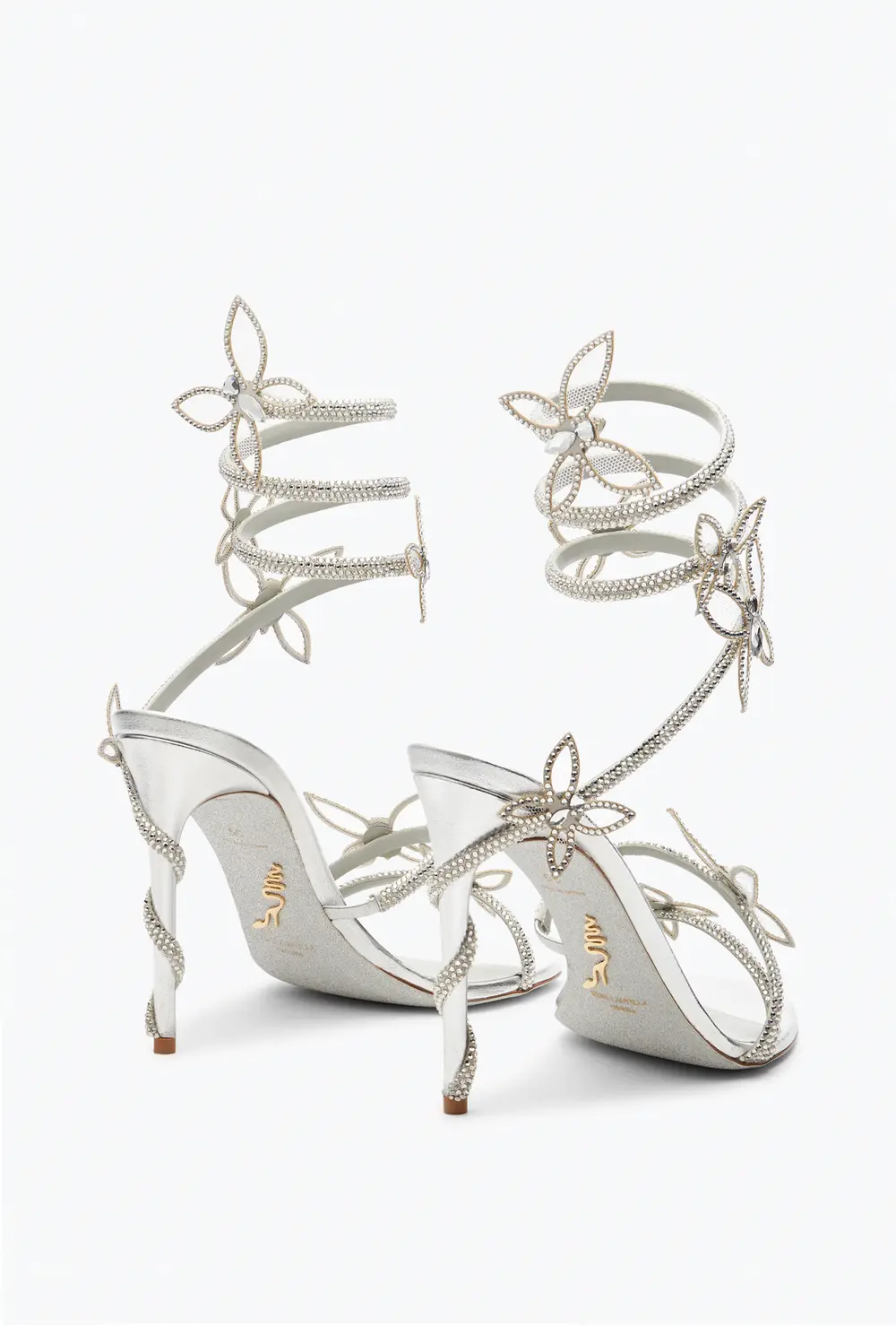 Rene Caovilla Margot Mirrored Gray Sandal With Butterflies 105