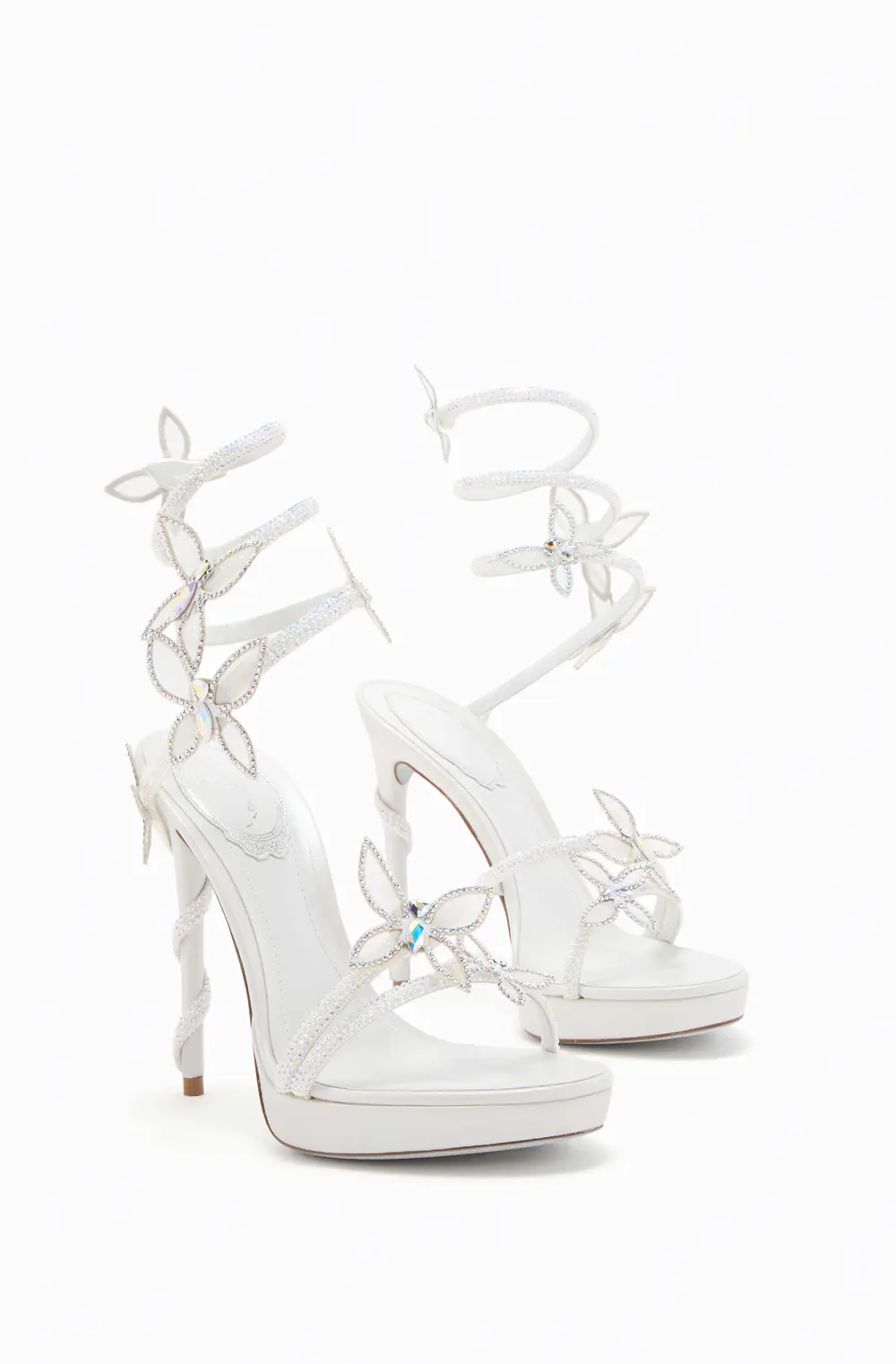 Rene Caovilla MARGOT WHITE PLATFORM SANDAL WITH BUTTERFLIES 120