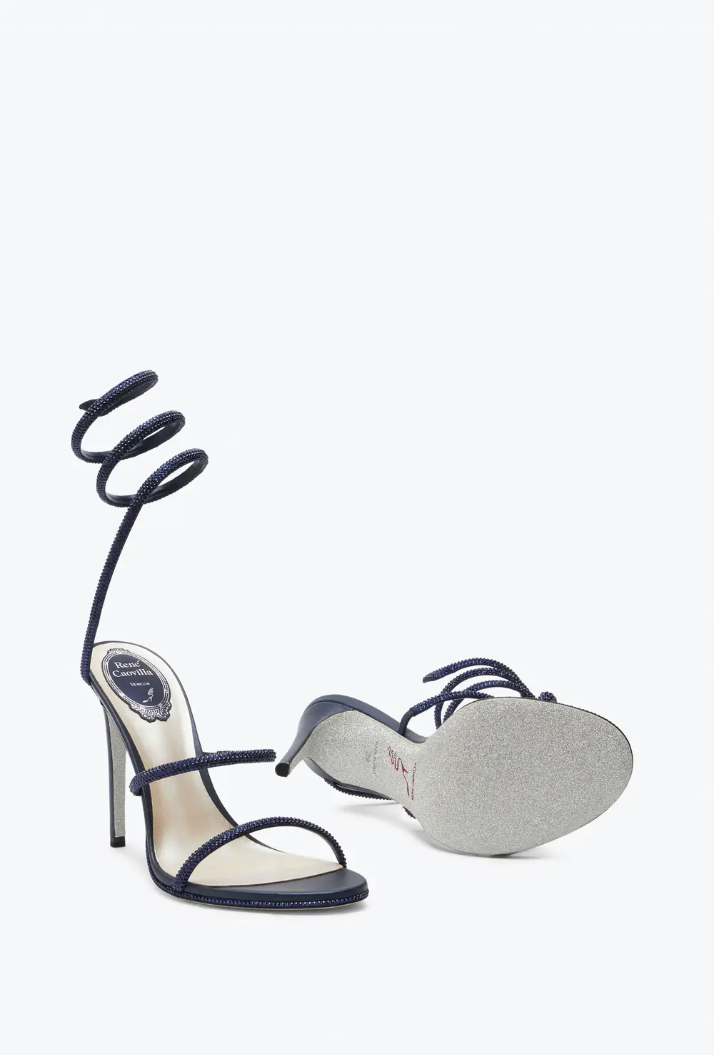 Rene Caovilla Cleo Crystal Midnight Blue Sandal 105
