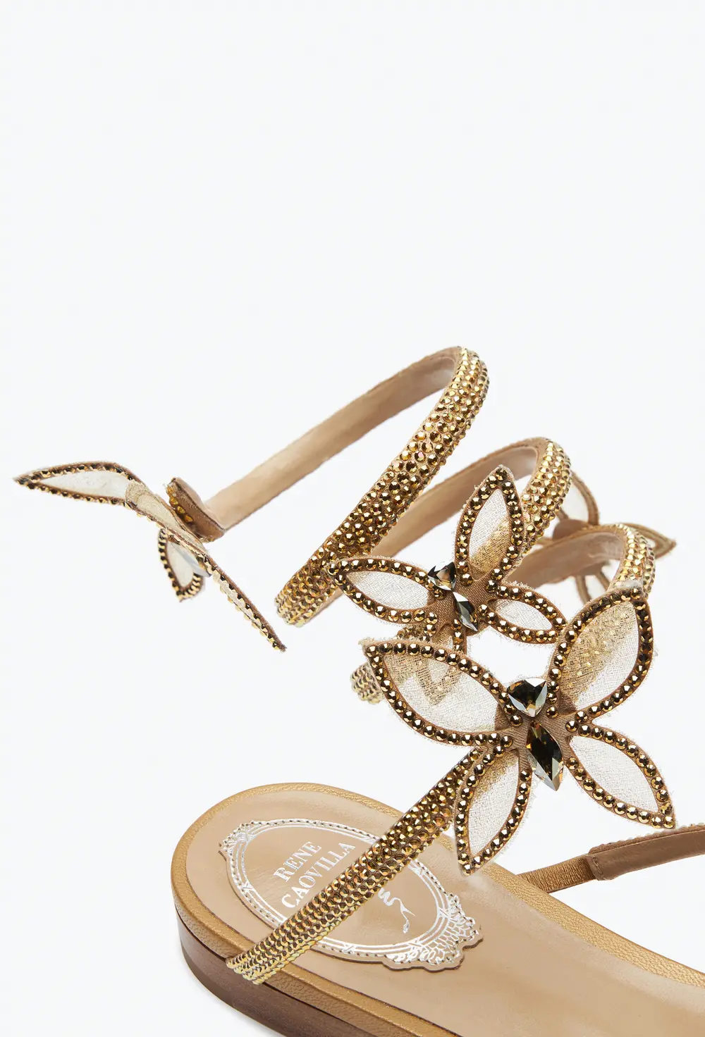 Rene Caovilla Butterflower Crystal Gold Sandal 10