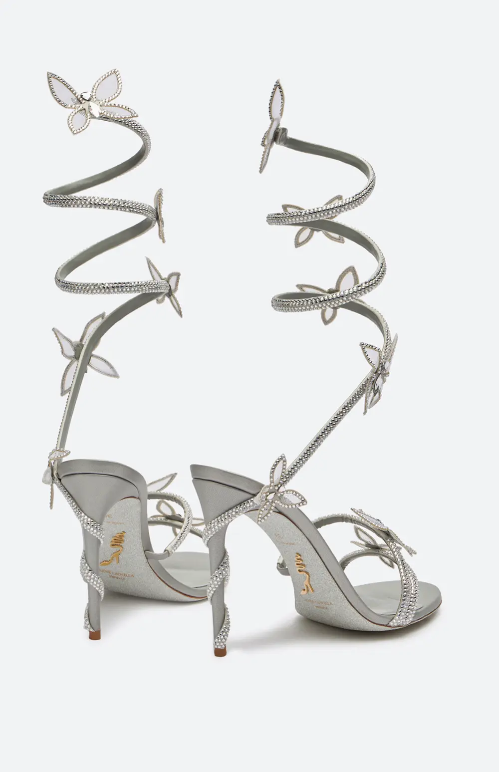 Rene Caovilla Margot Silver Sandal With Butterflies And Crystals 105