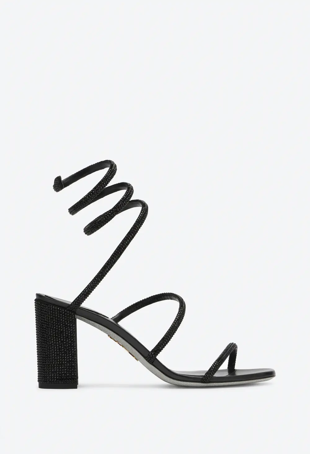 Rene Caovilla Cleo Block-Heeled Crystal Black Sandal 80